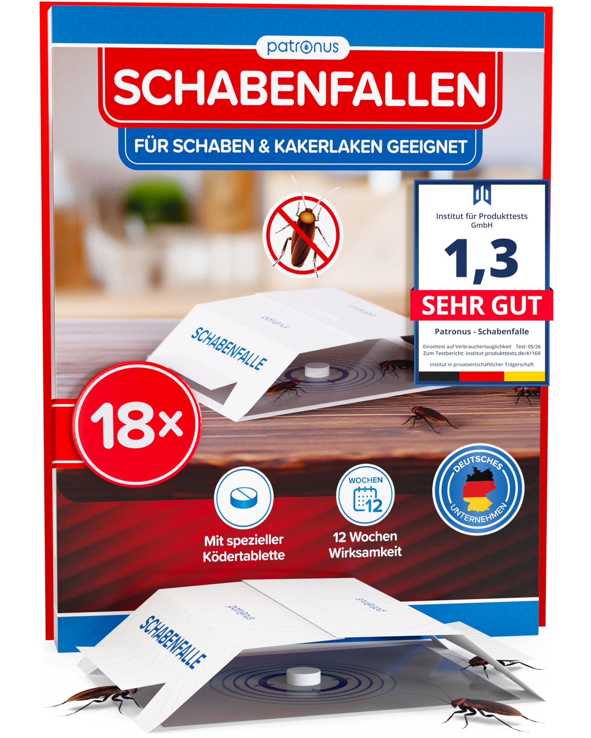 Patronus Schabenfalle [18x] mit effektiven & giftfreien Ködertabletten