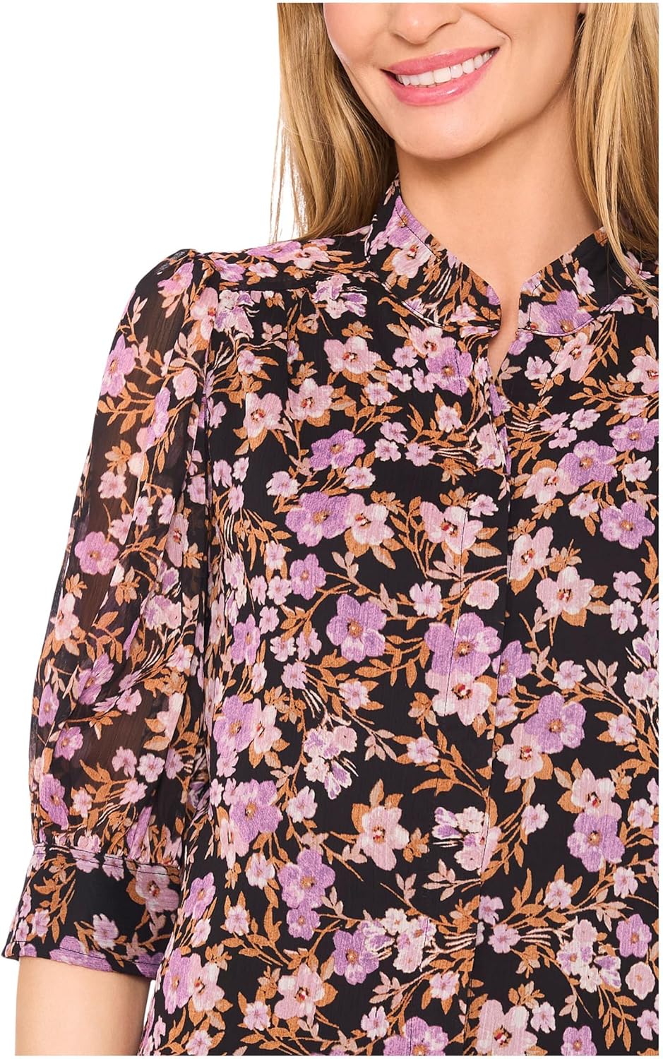 CeCe Womens Ruched Sleeve Hidden Placket Blouse - Image 3