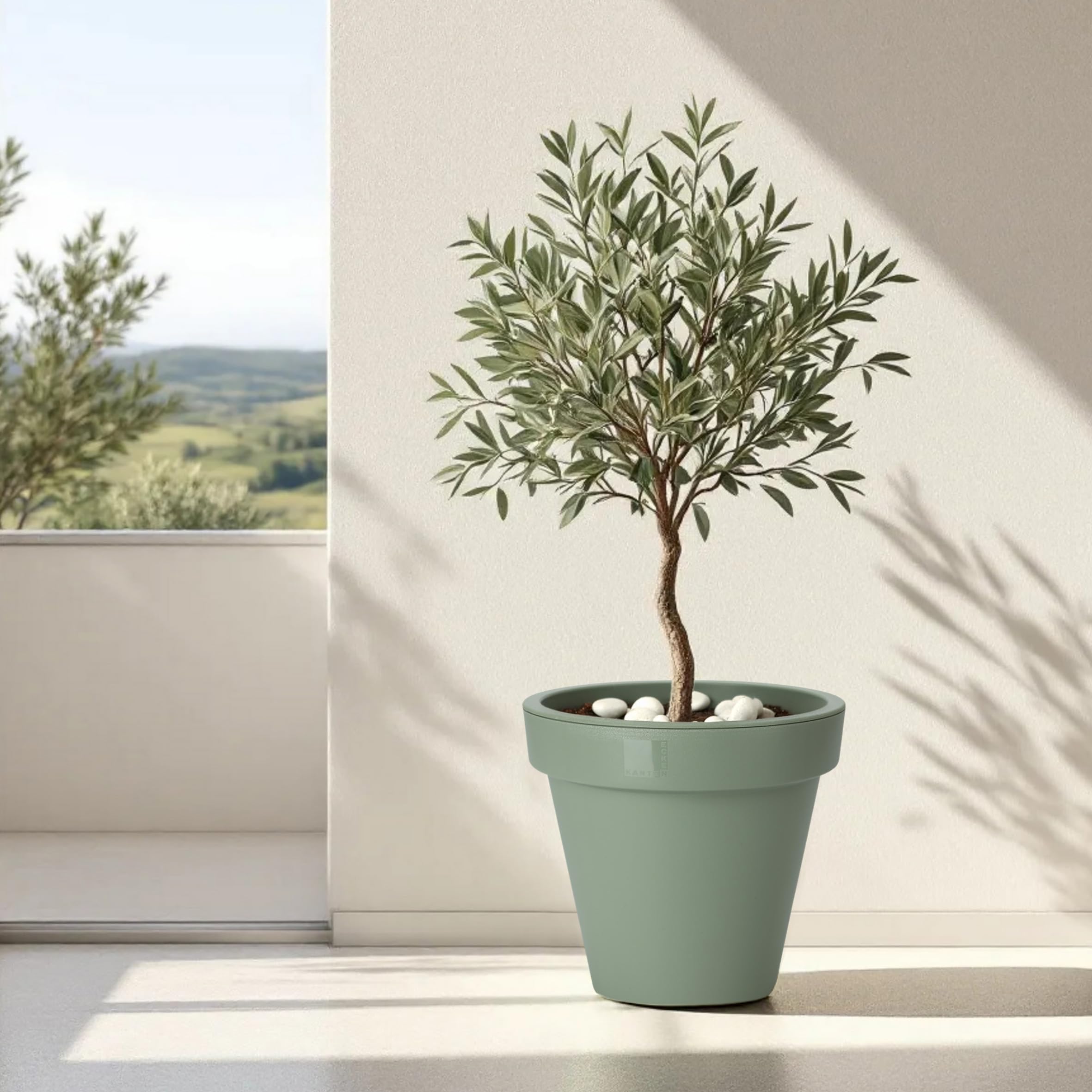 Spetebo Pot de fleurs rond en plastique - Diamètre : 58 cm - Vert menthe - Pour l'extérieur et l'intérieur - Pot de fleurs de jardin - Taille XXL