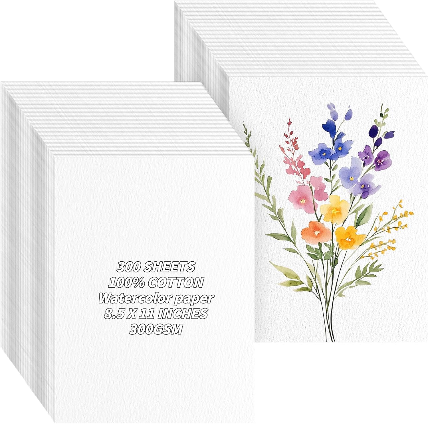 300 Sheets Cotton Watercolor Paper Bulk -140LB/300GSM Art Paper-8.5 x 11 inch Painting & Craft Paper, Finger Paints, Watercolor, Tempera, Drawing, Art Room & Home School Crafts