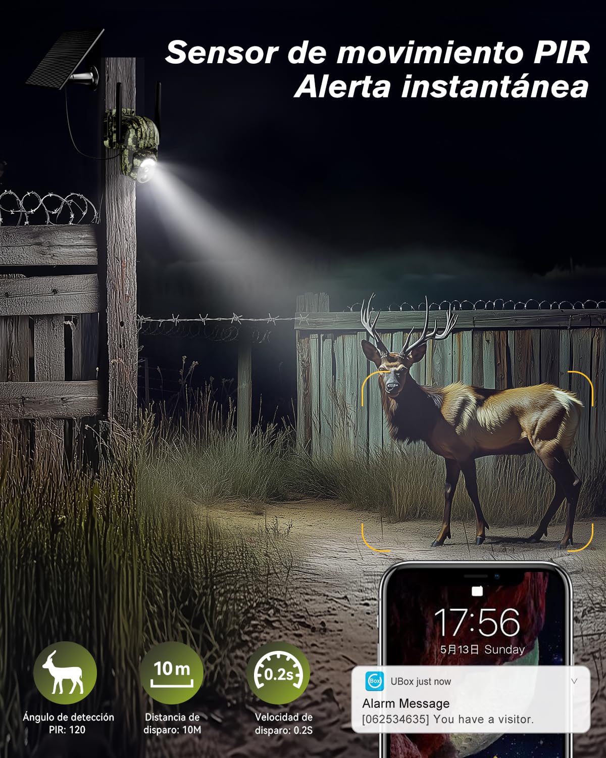 Xega 4G LTE Cámara de Caza Solar con Tarjeta SIM, 2K PTZ Camara Fototrampeo Exterior, PIR Detección, Visión Nocturna en Color, Audio de 2 vías, IP65, 0.2s Activación, para en Lugares sin WiFi