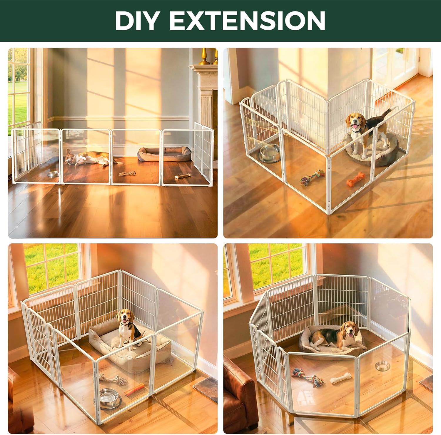 FXW AuraSpace Pro Acrylic & Wire Mesh Indoor Dog Playpen, 32" Height 8 Panels Metal Dog Pen for Small and Medium Dogs, White│Patented