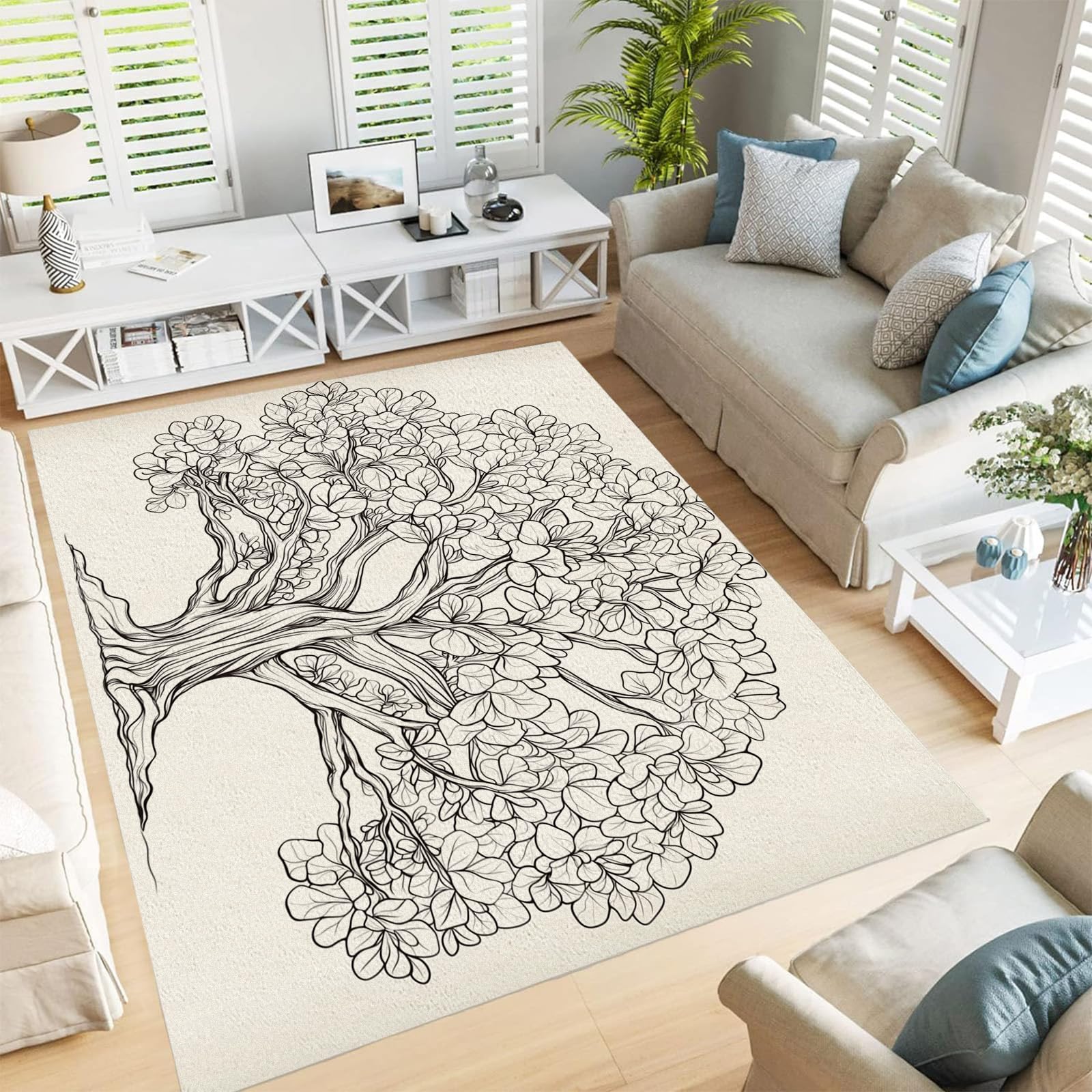 Tapis de salon lavable antidérapant 160x230 cm à lignes simples