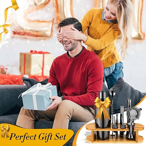 Miniatura 7 de Juego de coctelera con soporte, juego de herramientas de barra de acero inoxidable de 12 piezas con todos los accesorios esenciales, juego de