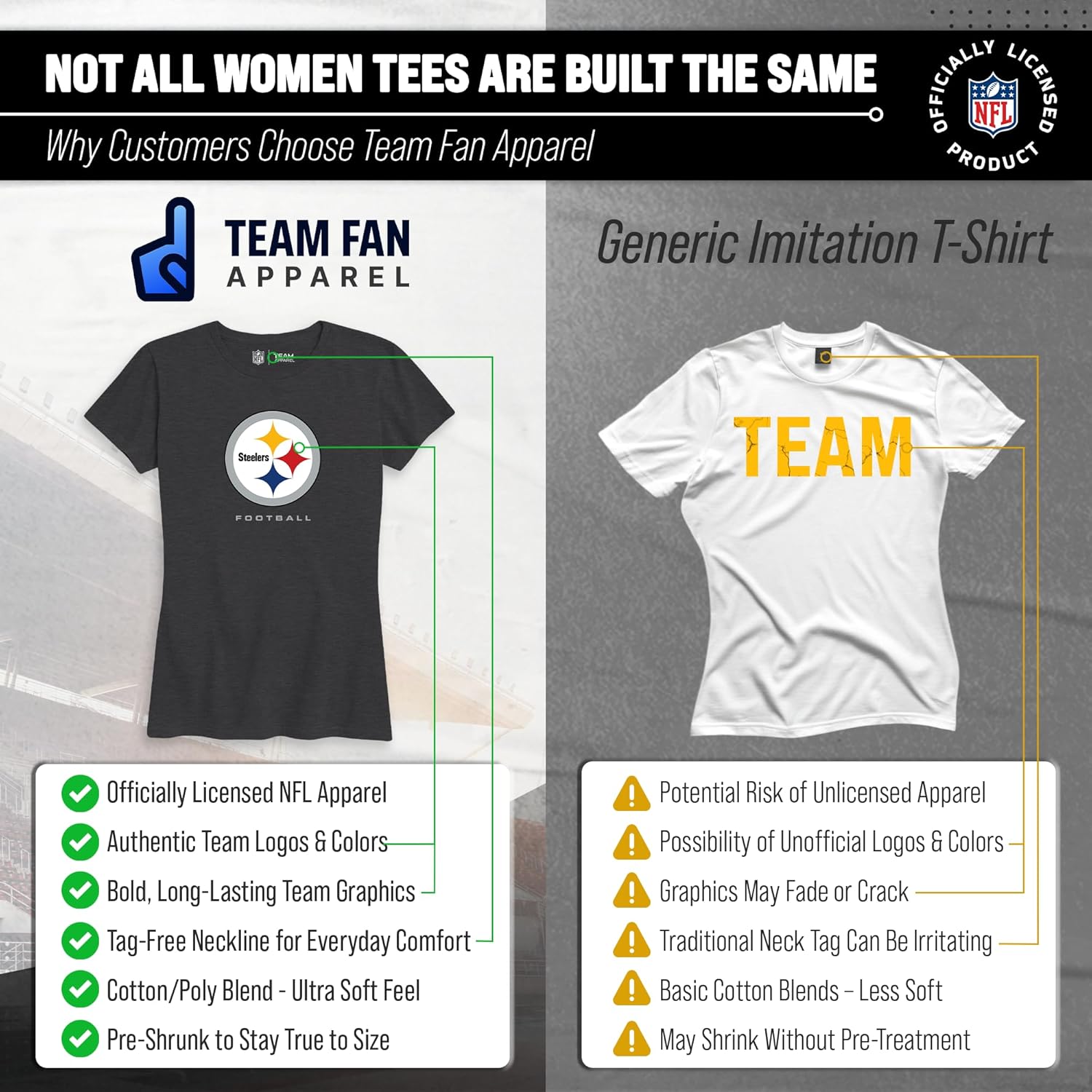 Team Fan Apparel Women's NFL Ultimate Fan Logo Short Sleeve T-Shirt - 100% Cotton - Officially Licensed - Tagless Tee (Pittsburgh Steelers - Black, Medium) - Image 2
