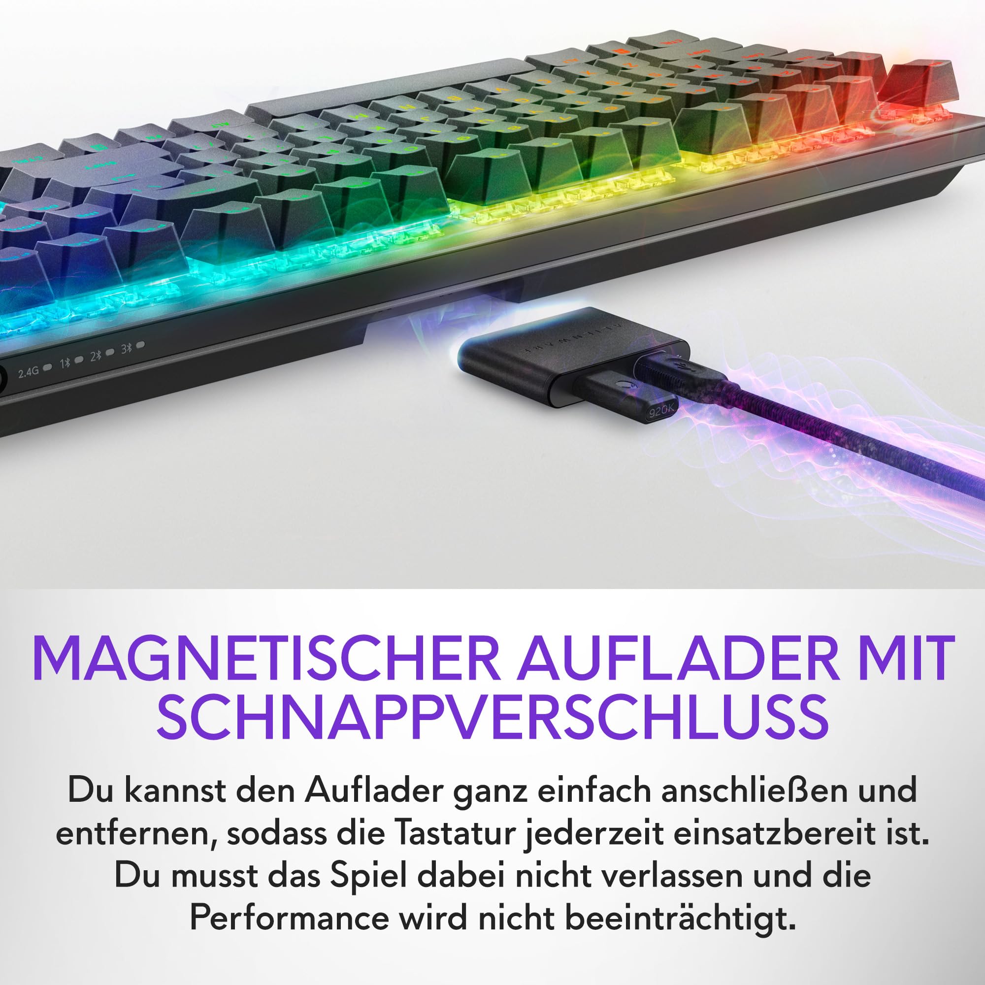 Alienware AW920K Wireless Tri-Mode Gaming Tastatur – Mechanisch CHERRY MX Red, AlienFX RGB, USB 2.4 GHz Bluetooth 5.1, US QWERTY Layout, Dark Side of the Moon