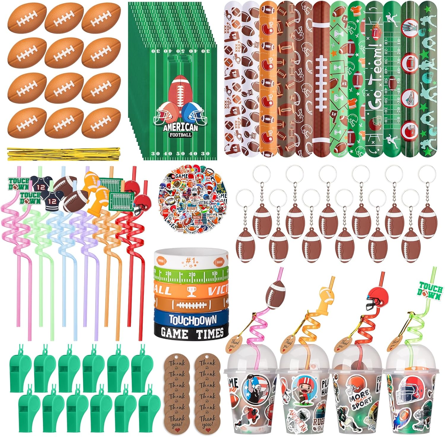 170 Pcs Soccer Party Favors Birthday Party Supplies Goodie Bags Cups Straws Stress Ball Silicone Wristbands Slaps Bracelets Keychains Stickers Whistles Soccer Themed Party Favors Soccer Team Gifts