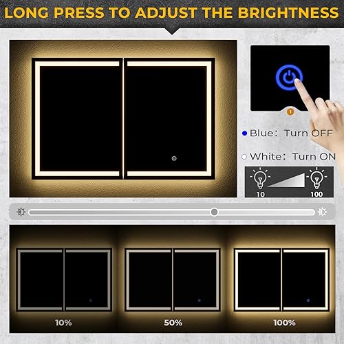 Miniatura 3 de Hasuit Botiquín de baño con luz LED armario de espejo montado en la pared con tira de alimentación espejo de baño con almacenamiento 315 x 236