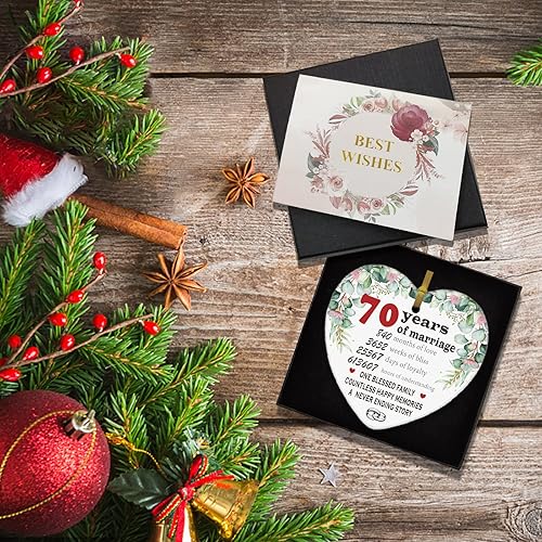 Miniatura 5 de REWIDPARTY Adorno de cerámica para 70 aniversario de boda, regalos para casados, decoración para parejas de 70 años como recuerdo de aniversario de