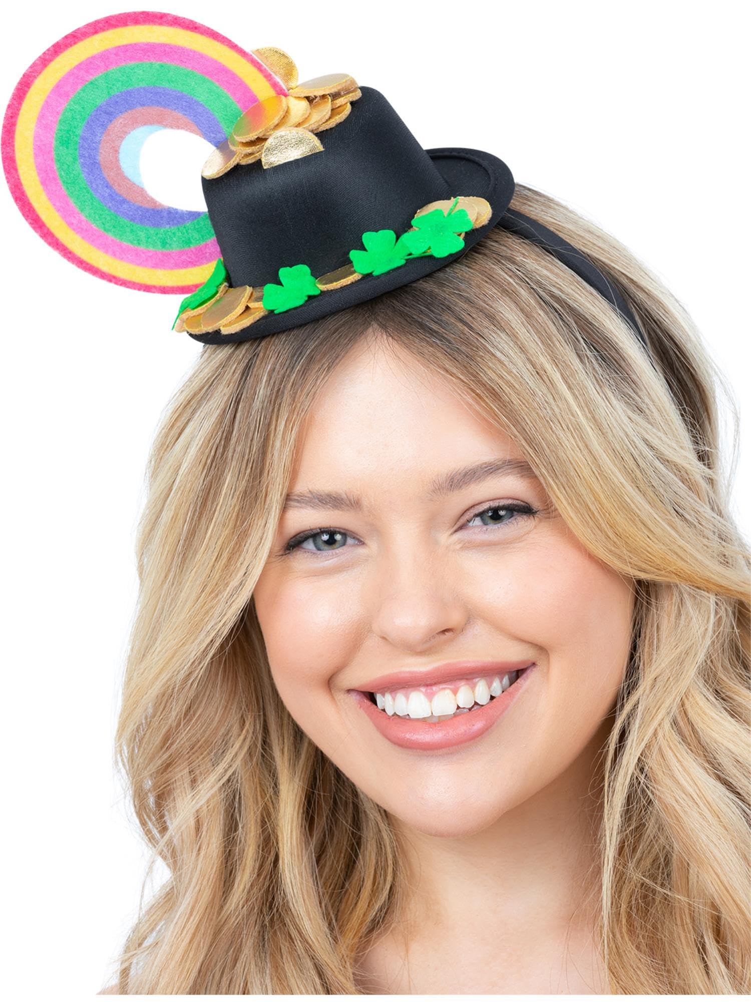 Smiffys Rainbow Pot O'Gold Mini Hat on Headband, Fairytale, Wings and Wands Fancy Fancy Dress, Adult Dress Up Hats