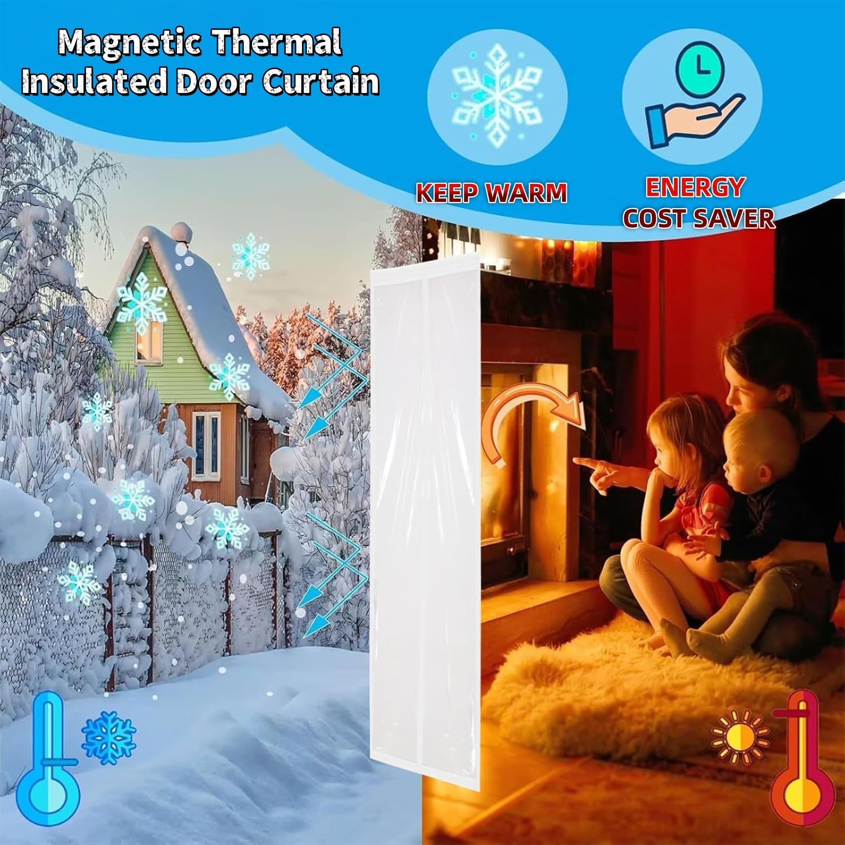 Thermo Türvorhang 142 x 240 cm Thermo Kälteschutz Winter Wasserdicht Und Warme, Winddicht, Magnet Wärmeschutzvorhang Tür für Schlafzimmer, Küche Balkone, A