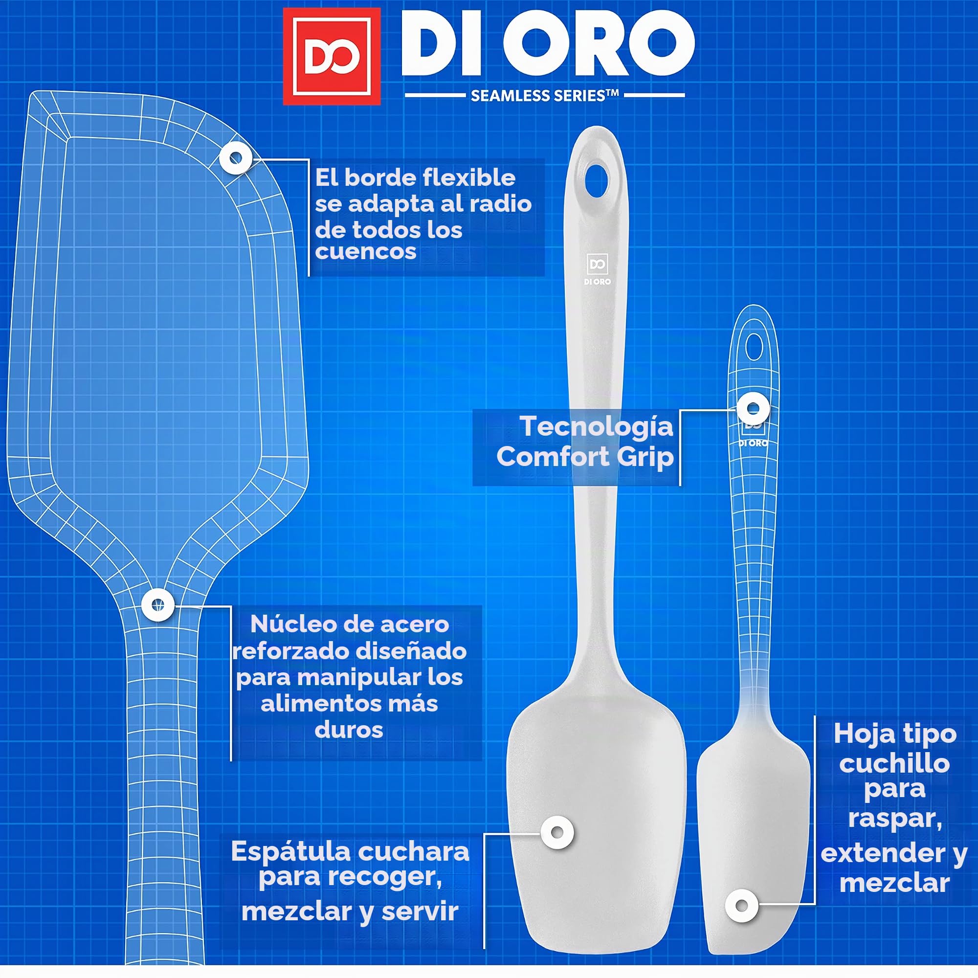 DI ORO - Juego de espátulas de silicona – Espátulas de cocina de goma para hornear, cocinar y mezclar, resistentes al calor y sin BPA, espátulas de silicona para utensilios de cocina antiadherentes,