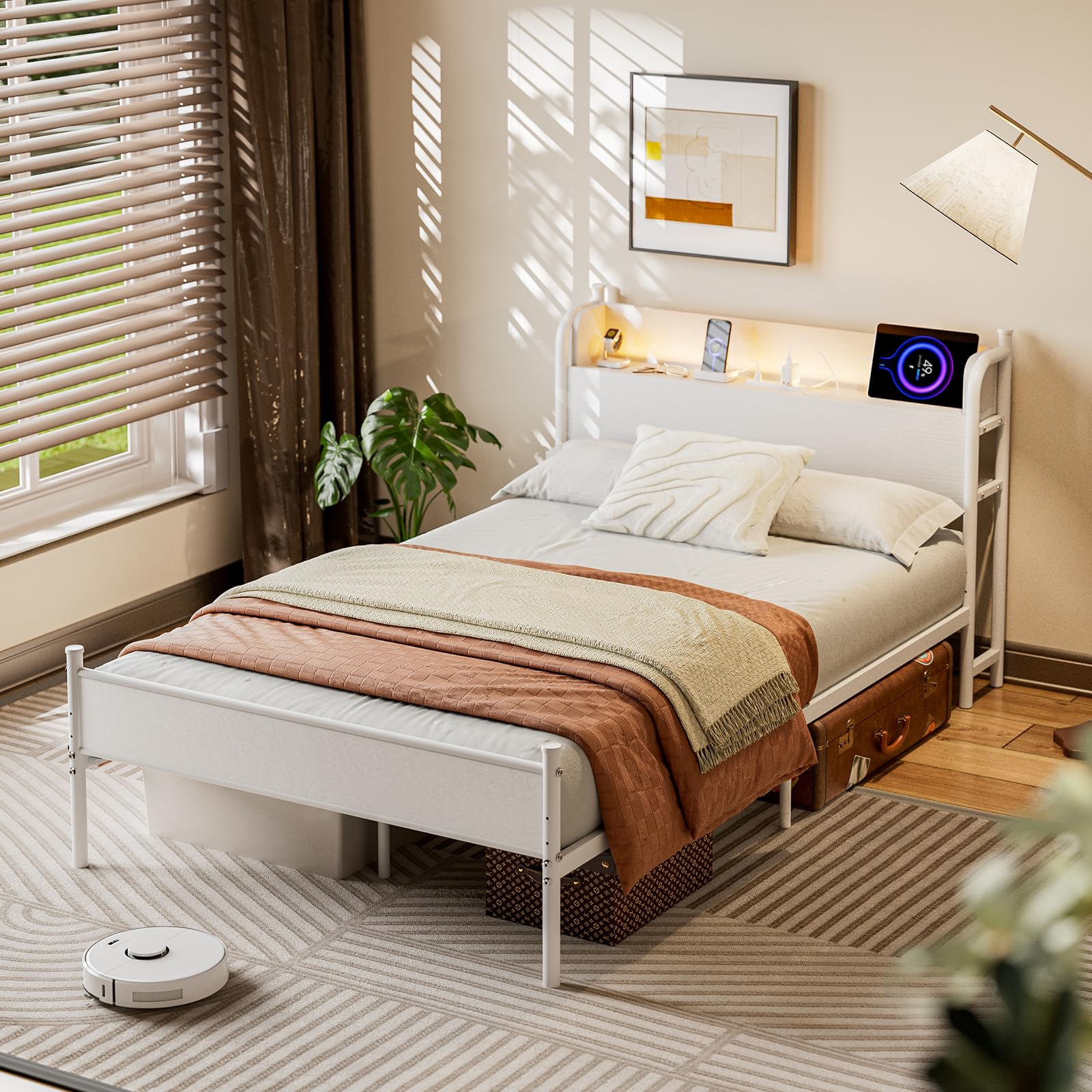 IKIFLY ベッドフレーム セミダブル パイプベッド 2口コンセント&USB充 