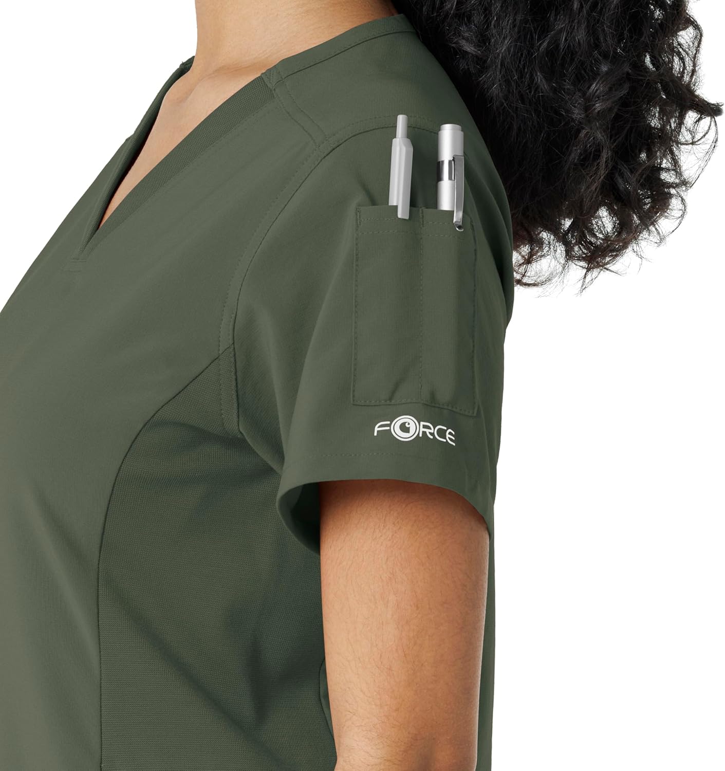 Carhartt Force Cross-Flex Scrubs for Women, Knit Panel Scrub Top - Olive, XL - Image 10