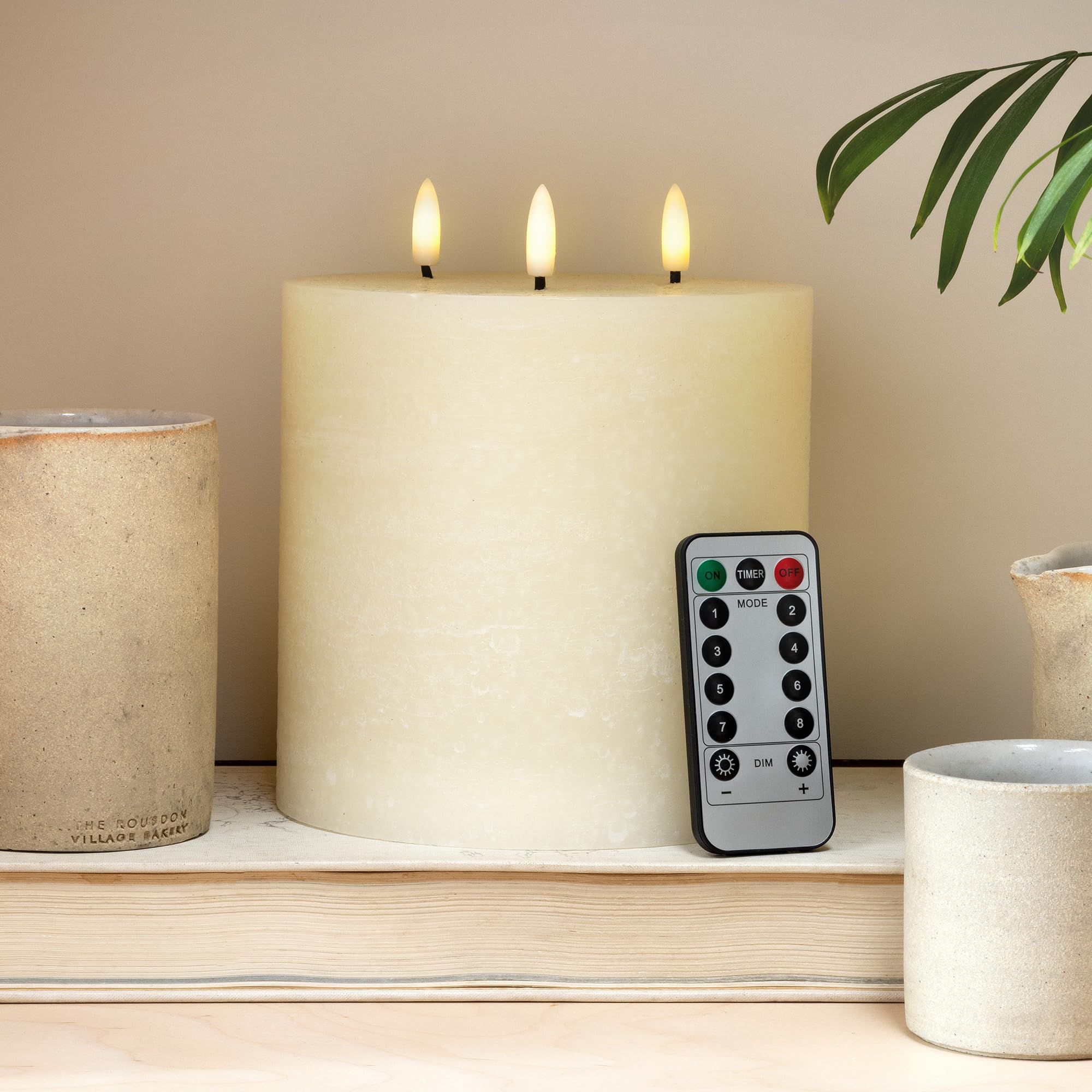 Christow Warm White 3 Wick Flameless Led Candle With Remote Control, Real Cream Wax, Battery Powered With Timer, Brightness & Flicker/Steady Glow, Flickering Led Flames, Safe Home Decor, H15cm X Ø15cm
