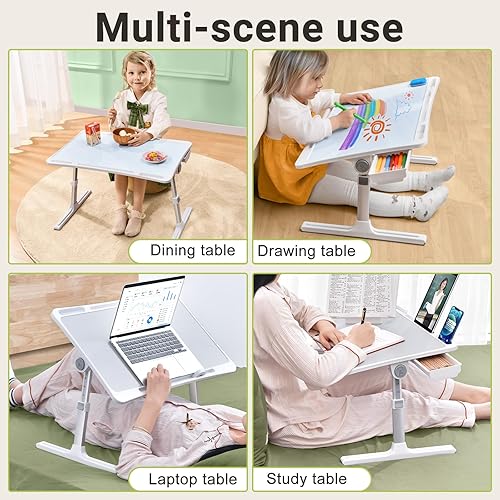 Miniatura 6 de Escritorio de regazo para niños, mesa de borrado en seco con ángulos ajustables de altura, pizarra de borrado en seco para niños con cajón y