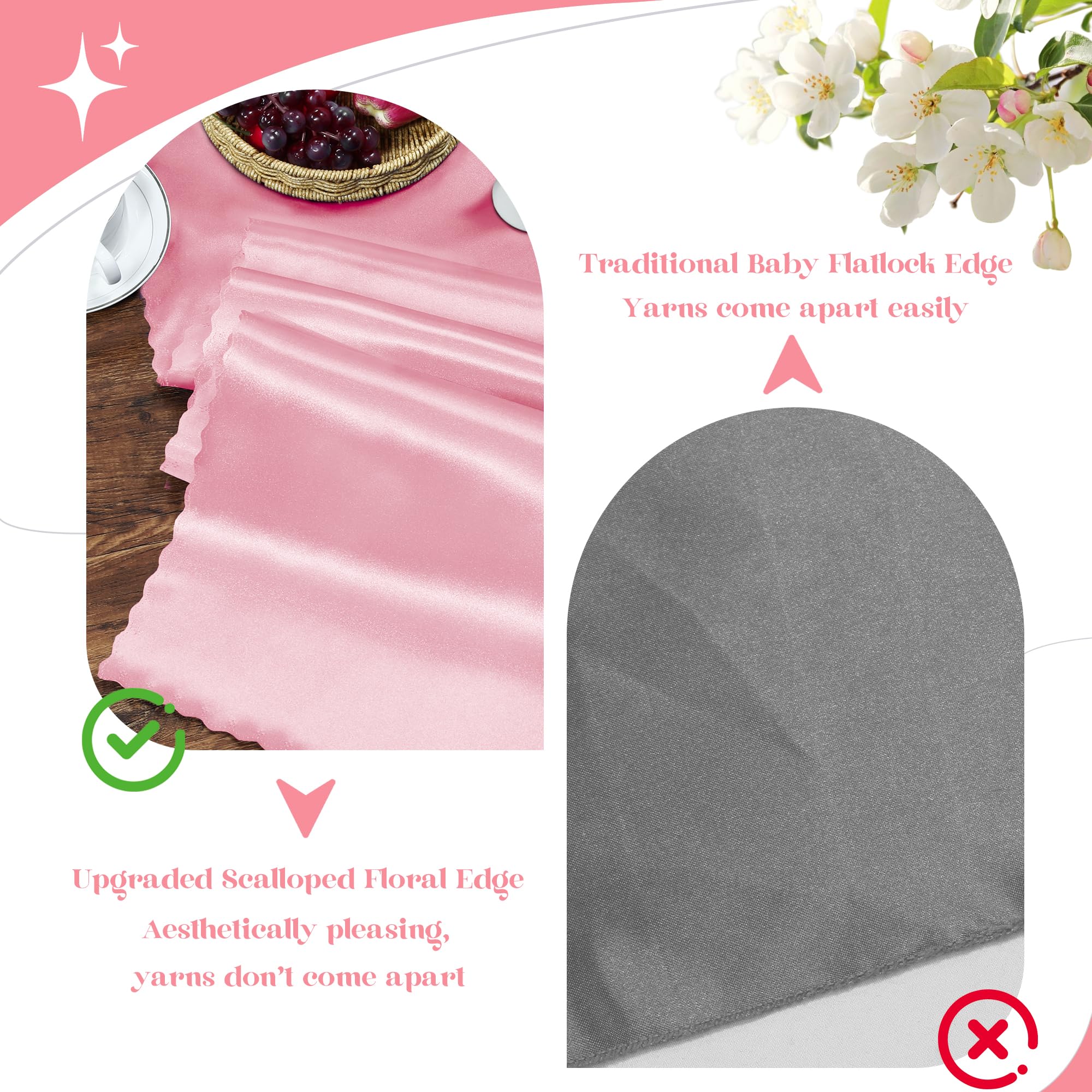 VACVELT Paquete de 12 caminos de mesa de satén de 12 x 72 pulgadas de largo, color rosa rubor, caminos de mesa de boda, caminos de mesa suaves y brillantes para fiestas de cumpleaños, banquetes,