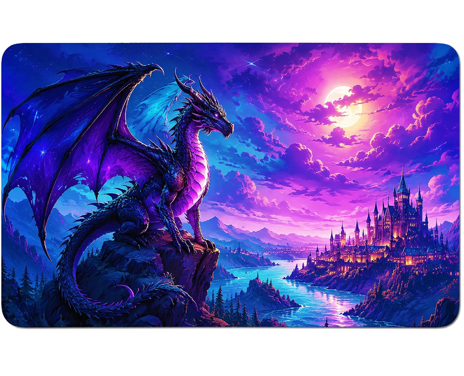 RWUTYTIUL Galaxy Creek Dragon for TCG Playmat 24 X 14 Inch with Play Zones, Stitched Card Game Mat for Commander Board MTG RPG CCG Desktop Tablet Mouse Pad for Enthusiasts Playing Accessories