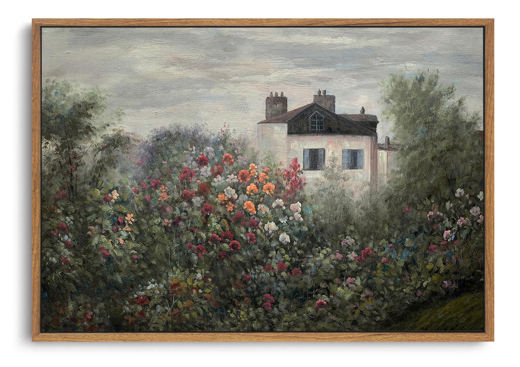 OIQArtOIQ Vintage Landscape Canvas Wall Art Framed Natural Scenery Painting Artwork Prints France Country Wilderness Farmhouse Decor Pictures Kitchen Bedroom Living Room Bathroom