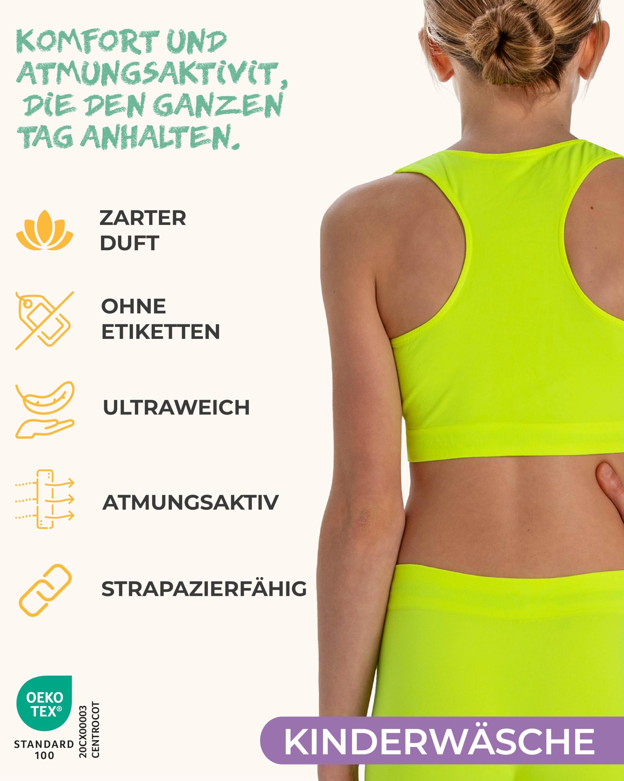 Risalti Bustier Mädchen Olympic Mikrofaser 3 STK - Sport Top Mädchen, Nahtlose Tank Tops Made In Italy