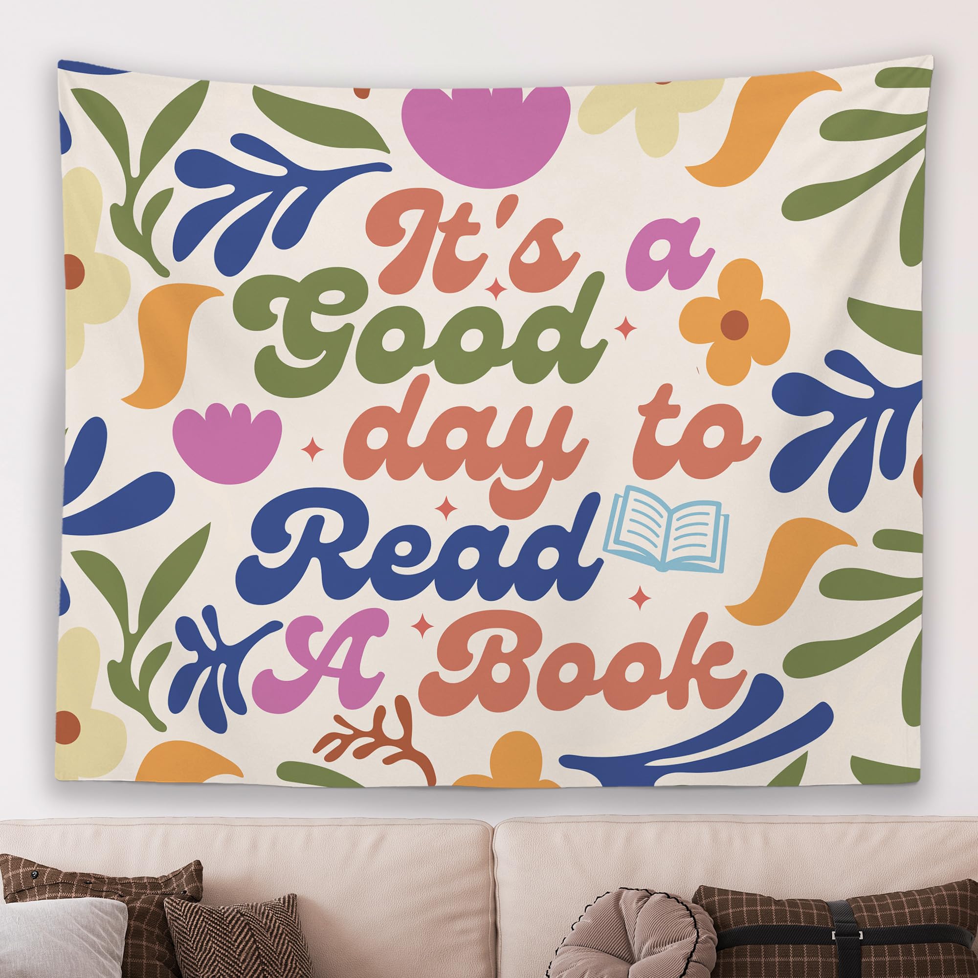 MNASAIOO It's A Good Day to Read A Book Classroom Wall Tapestry Hanging,  Floral Trendy Reading Tapestries Wall Decor Gifts for Women Kids Book  Lovers