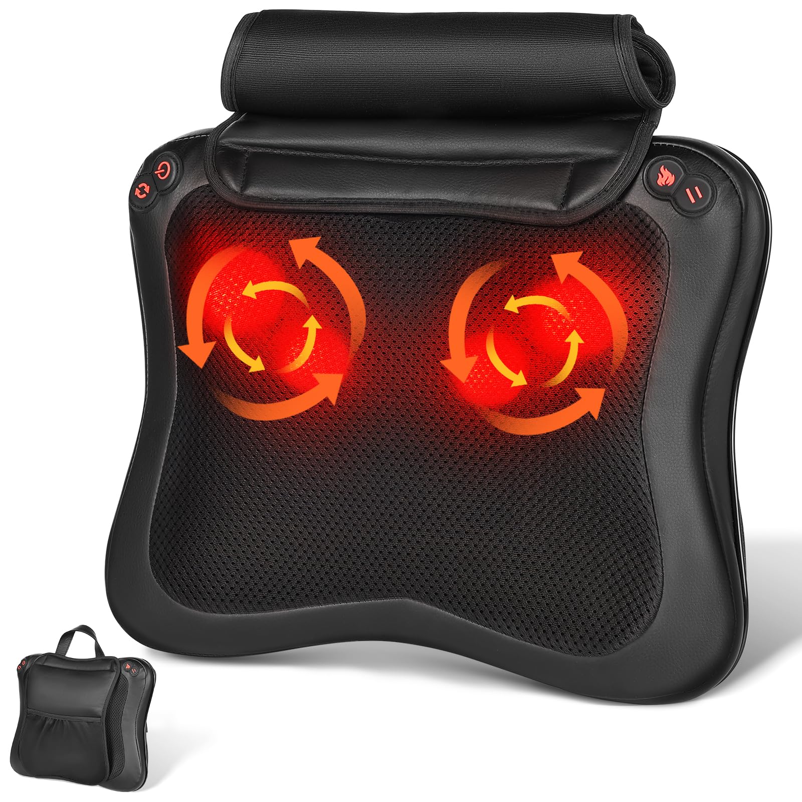 Elettrici Cuscino Massaggiante, 4D Shiatsu Massaggiatore con Funzione di Riscaldamento, Cuscini per Massaggi per 3 Velocita con Cambio di Direzione, Casa, Ufficio, Come, Regalo (38.5 * 31.5 * 21.5cm)