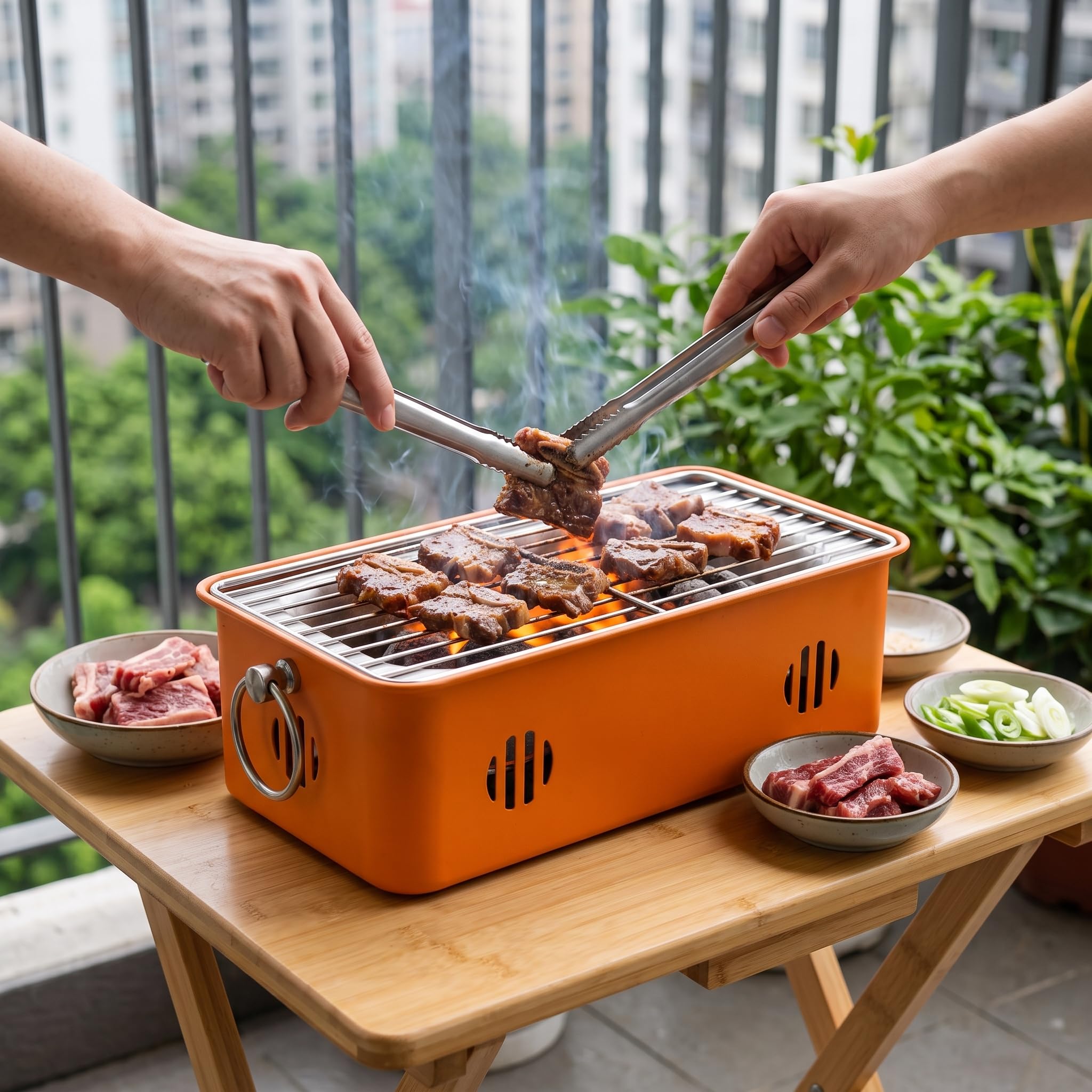 Griglia barbecue a in acciaio inossidabile, portatile, per 3-5 persone, stile, Arancione, 31 * 16