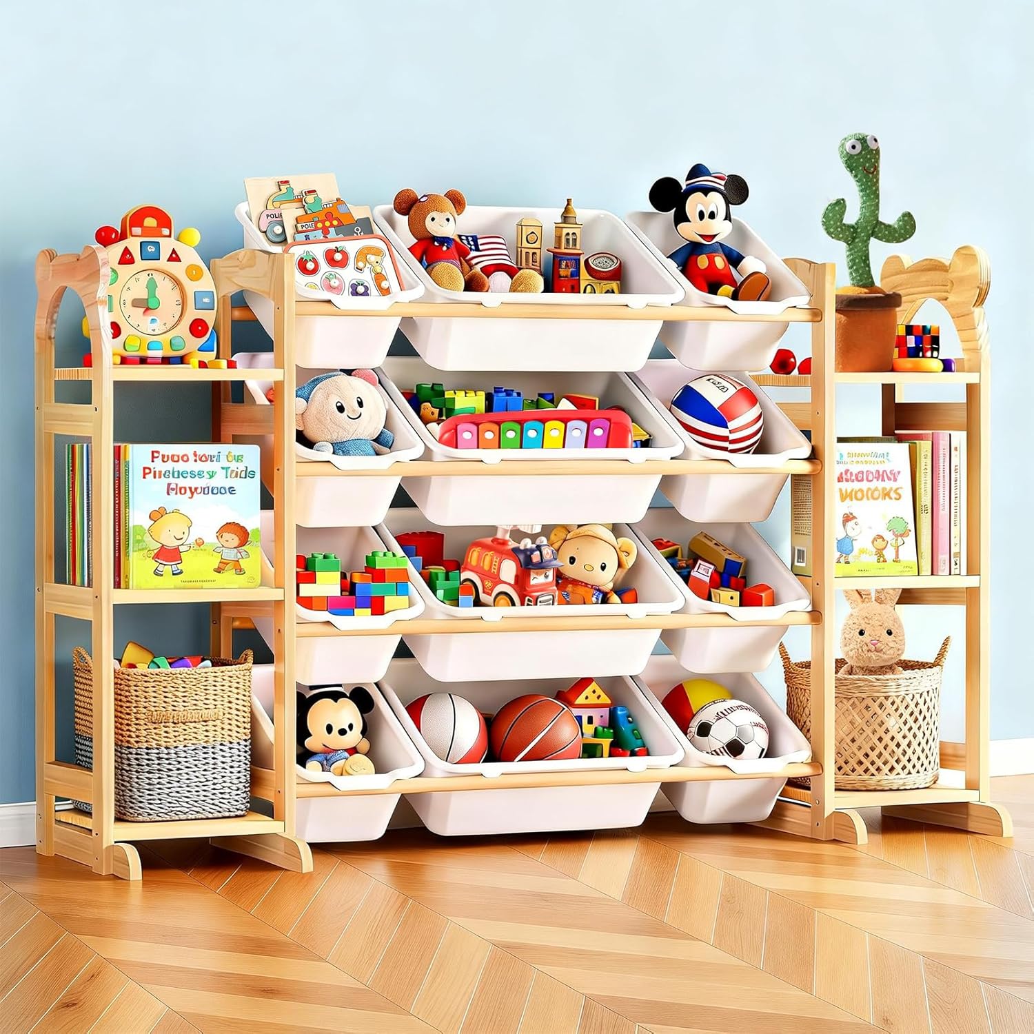 Toy Storage Organizer with 6 Shelves and 12 Bins, Toy Organizers and Storage Shelf with Bookshelf and Bookcase, Toys Box for Kids Room & Playroom & Bedroom & Nursery