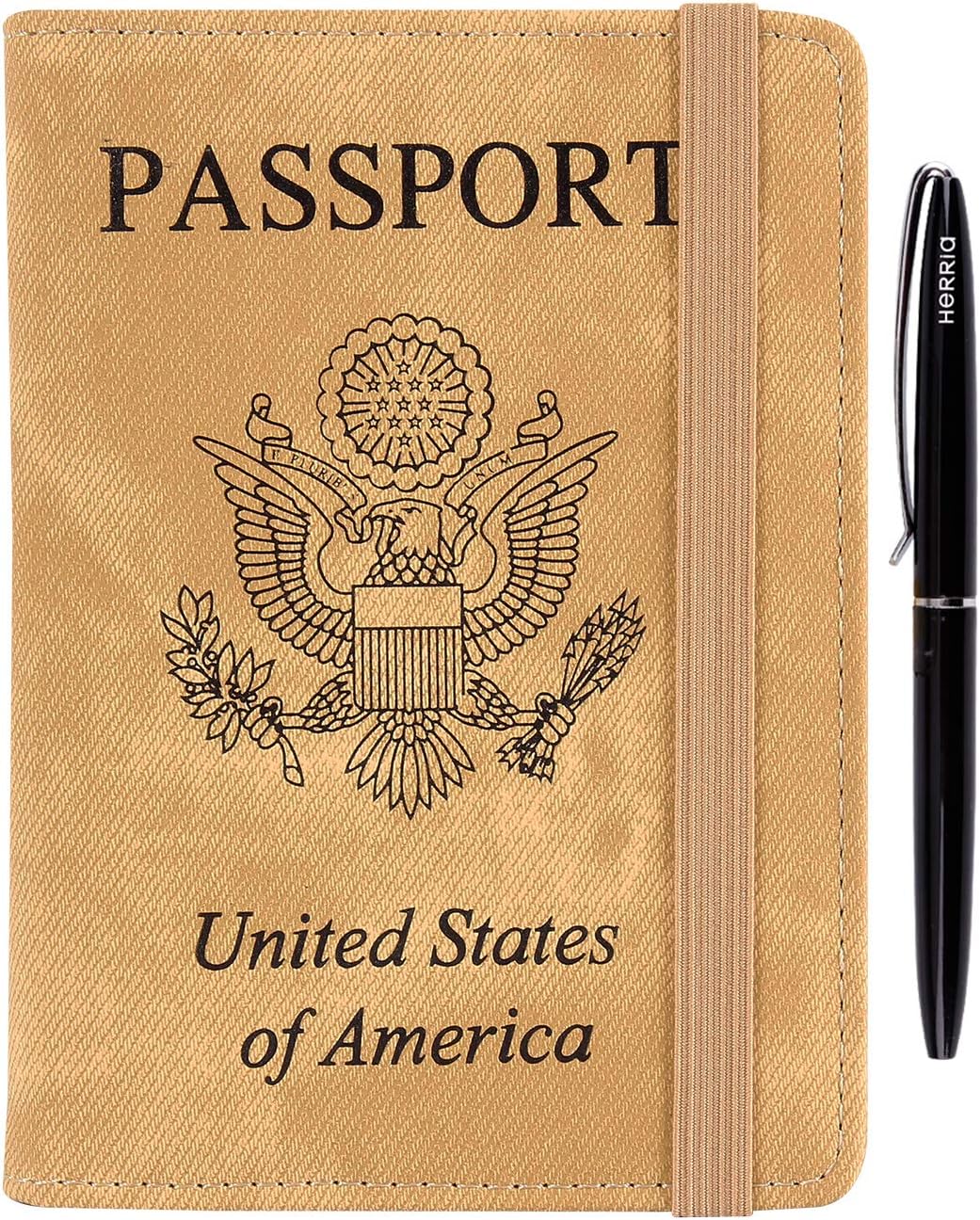 HERRIAT Leather Passport Holder Cover Case RFID Blocking Travel Wallets Card Case for Women Men(Denim Orange) : Clothing, Shoes & Jewelry