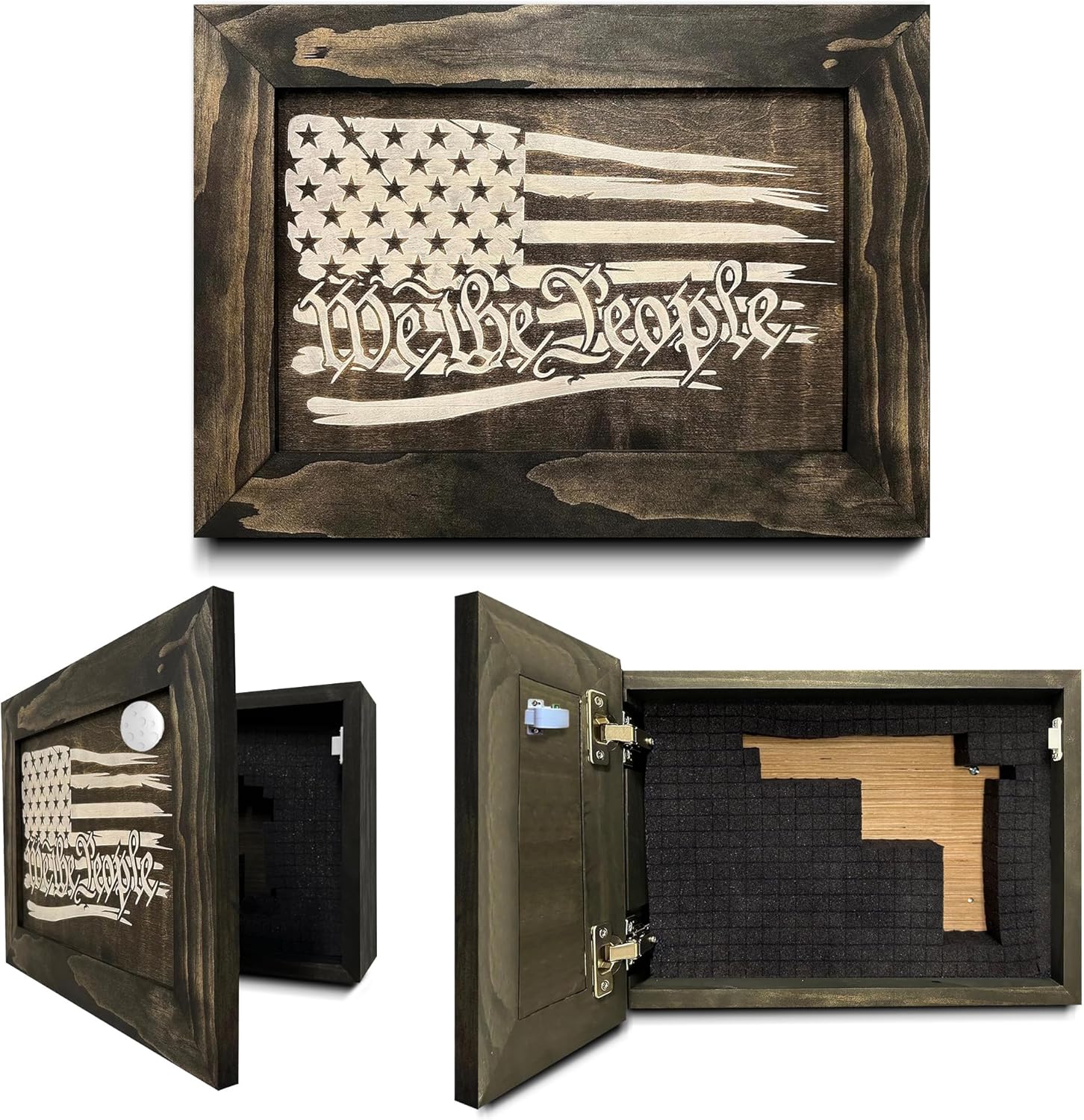 Bellewood Designs We The People Patriotic Gun Concealment Furniture - Handcrafted Hidden Gun Storage Wall Decor - Hidden Gun Shelf with Magnetic Lock for Quick Access - Made in USA
