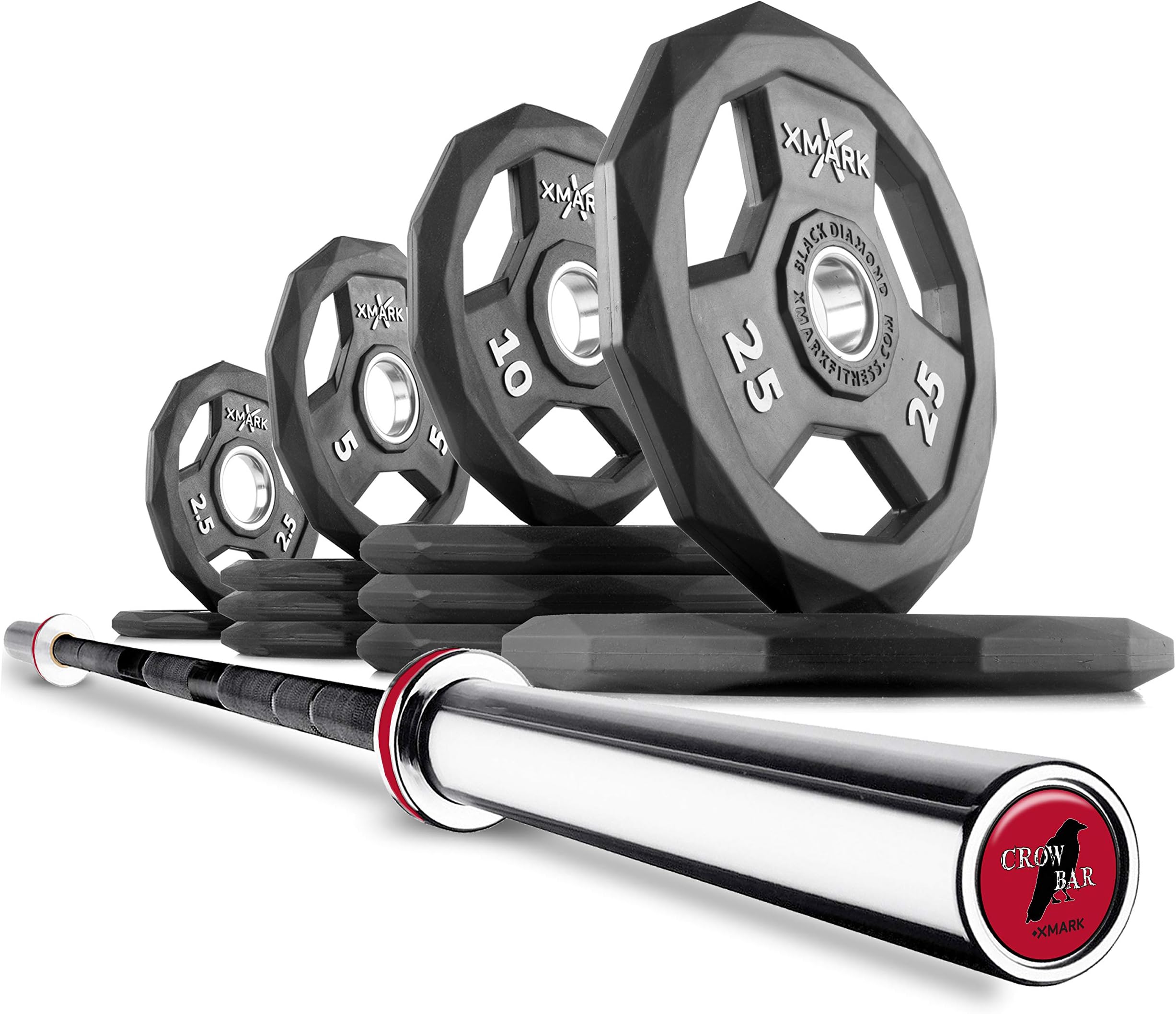 XMarkCROWBAR Olympic Weightlifting Barbell, 7’ Olympic bar, BLACK DIAMOND Weight Plates and CROWBAR Weight Bar Options Available
