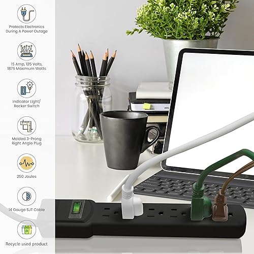 Miniatura 6 de GoGreen Power - Protector de sobretensiones de 12 pies, 6 tomas, negro (GG-16103M-12BK)