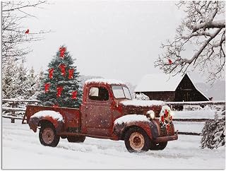 LED Lighted Red Truck Canvas Wall Art