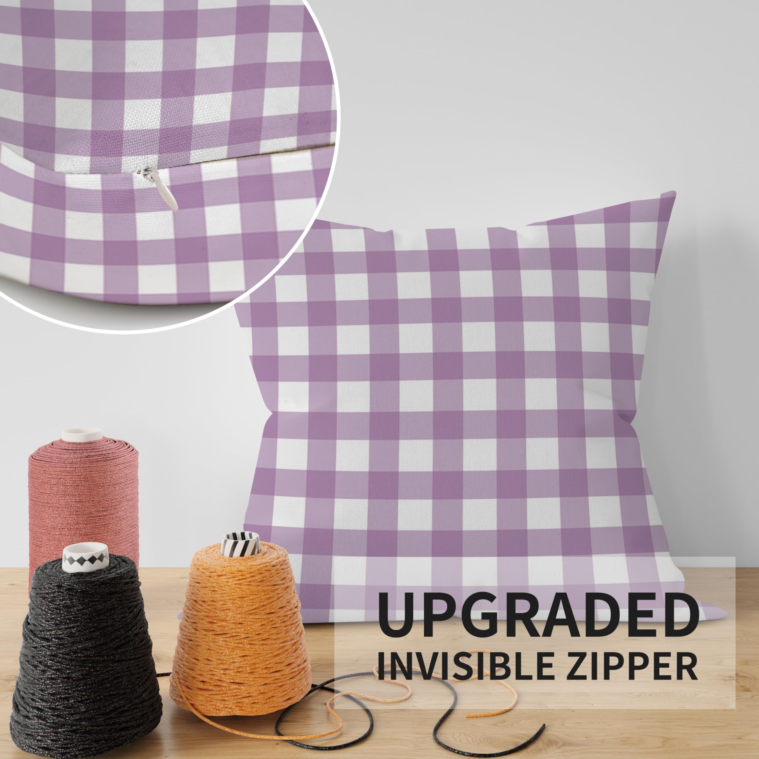 ggaimwf Gingham Pillow Cases 2 Pack 45x45cm Purple Checked Pastel Farmhouse Decorative Cushions Covers Square Throw Pillow Covers for Sofa Couch Living Room Bedroom Home Decor Scatter Cushion Case - Image 4