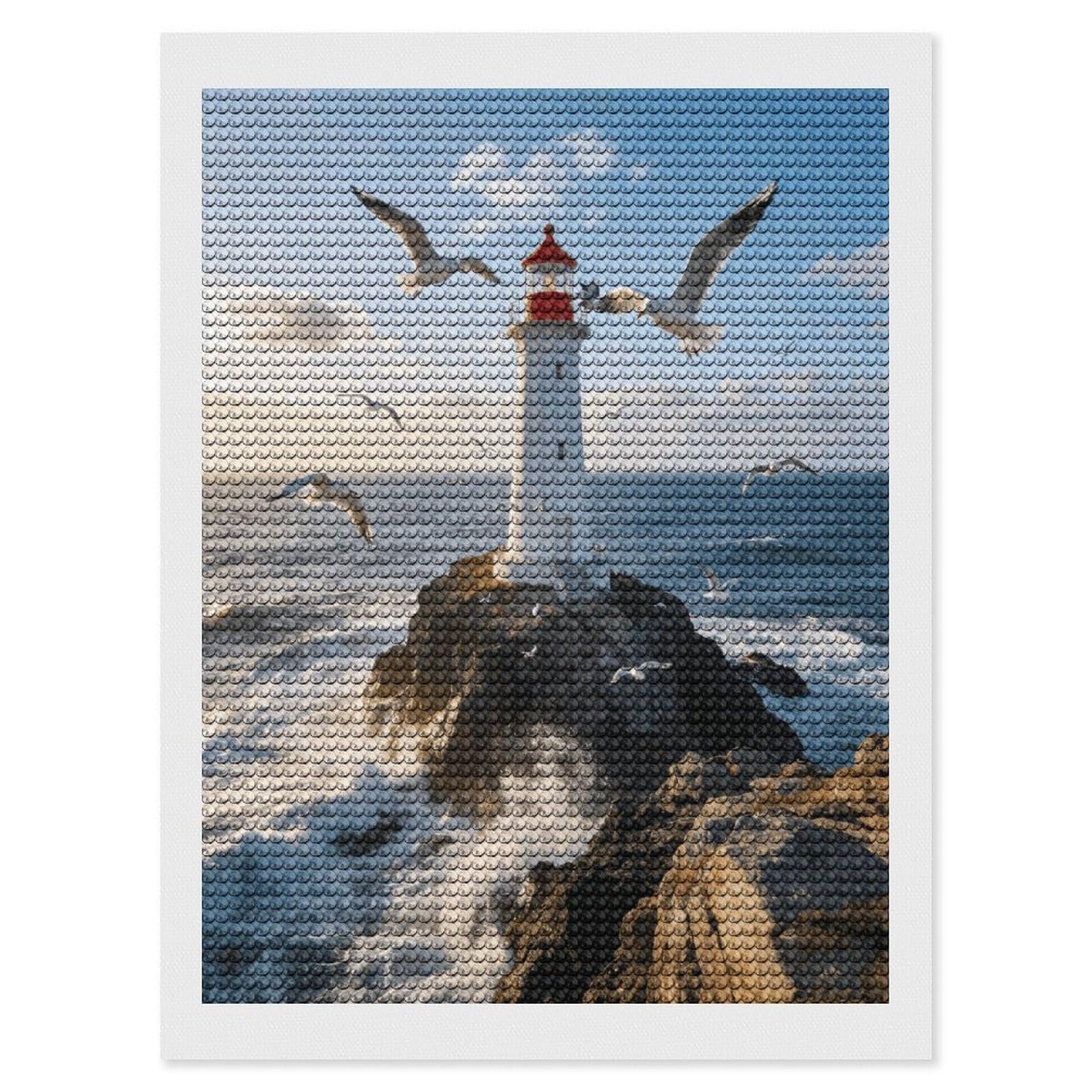 FekiLoot Lighthouse Seagull Paint by Numbers Kit for Adults Beginner DIY Diamond Dots Paintings Round Full Drill Diamond Art Kits Picture Diamond Art Painting Kits for Home Decor 12"x16"