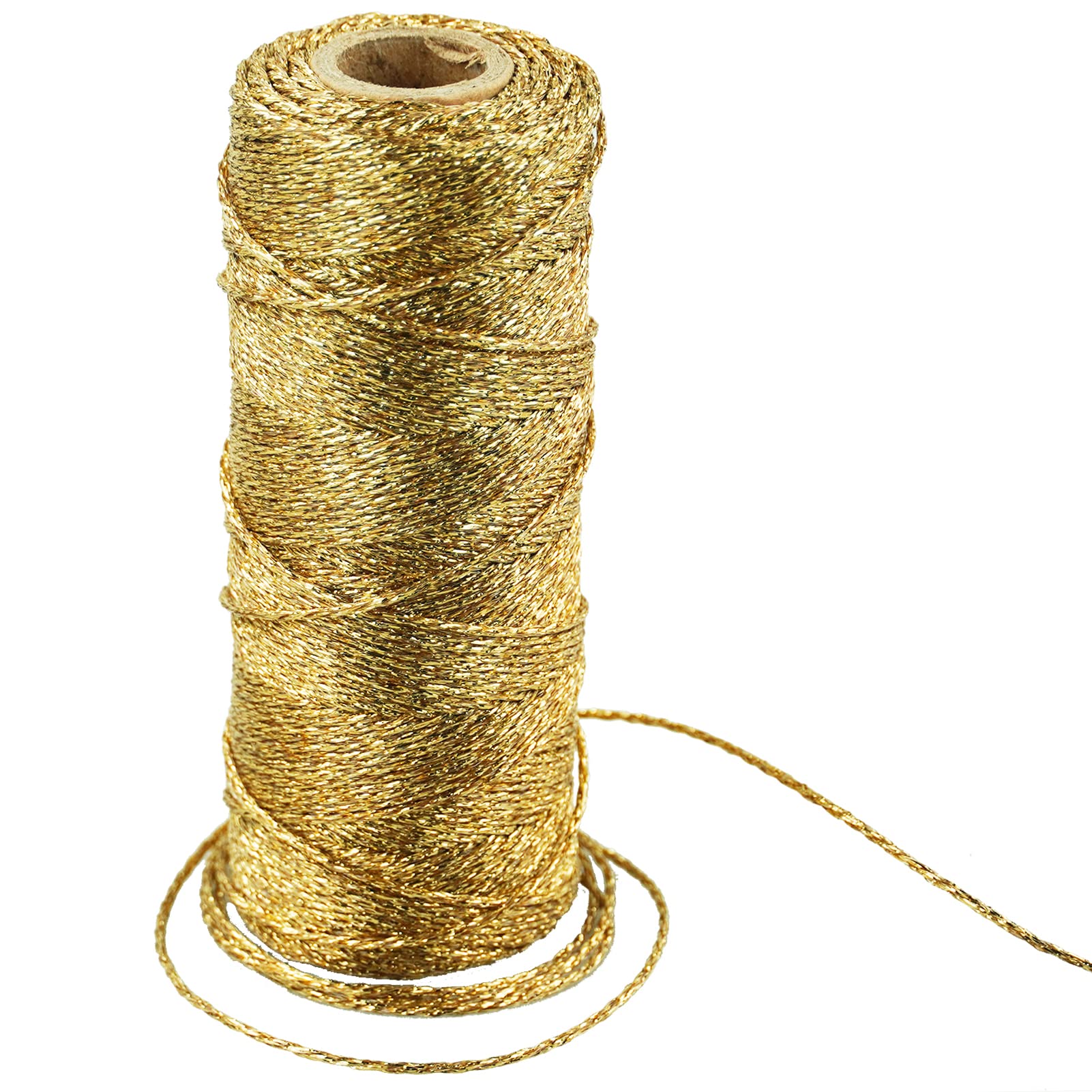 Cordón Metálico Dorado 200 M – Hilo De 1,5 Mm Para Manualidades, Decoración Navideña Y Embalaje De Regalos