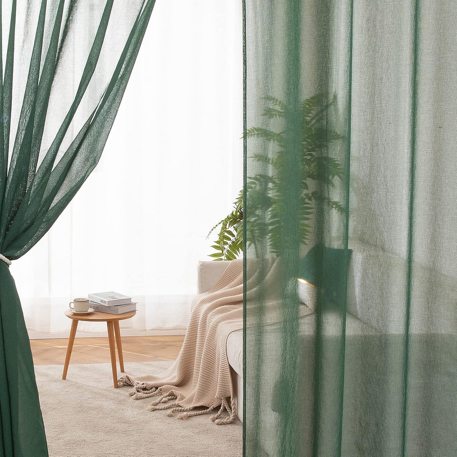 MIULEE 2 Panels Sheer Window Curtains Elegant Window Voile Panels Drapes Treatment for Bedroom Living Room 55" Wx110 L Grommet Top Dark Green - Image 3