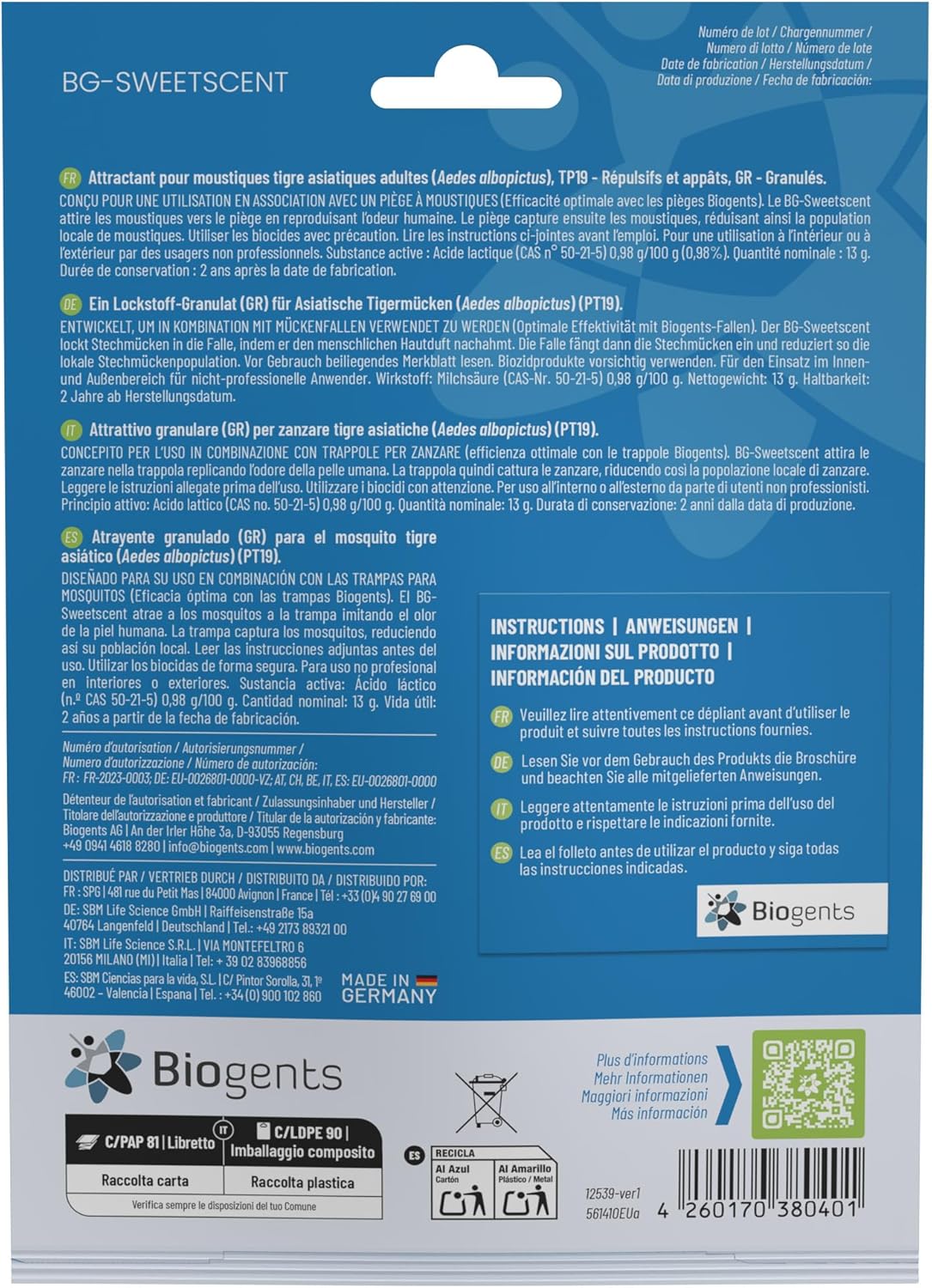 BIOGENTS Recharges 6 Mois | 3x2 Mois | Attractifs Piège Extérieur Anti-Moustiques BG-MOSQUITAIRE | Efficace Contre Les Moustiques Tigres | Pack De Saison BG-SWEETSCENTX3 — vue 3