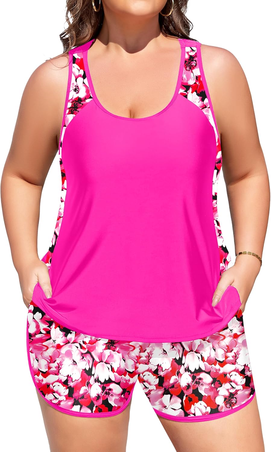 NIeyook Women's Plus Size Tankini Swimsuit 2026 Tummy Control Two Piece Bathing Suits with Sporty Pockets Swim Shorts