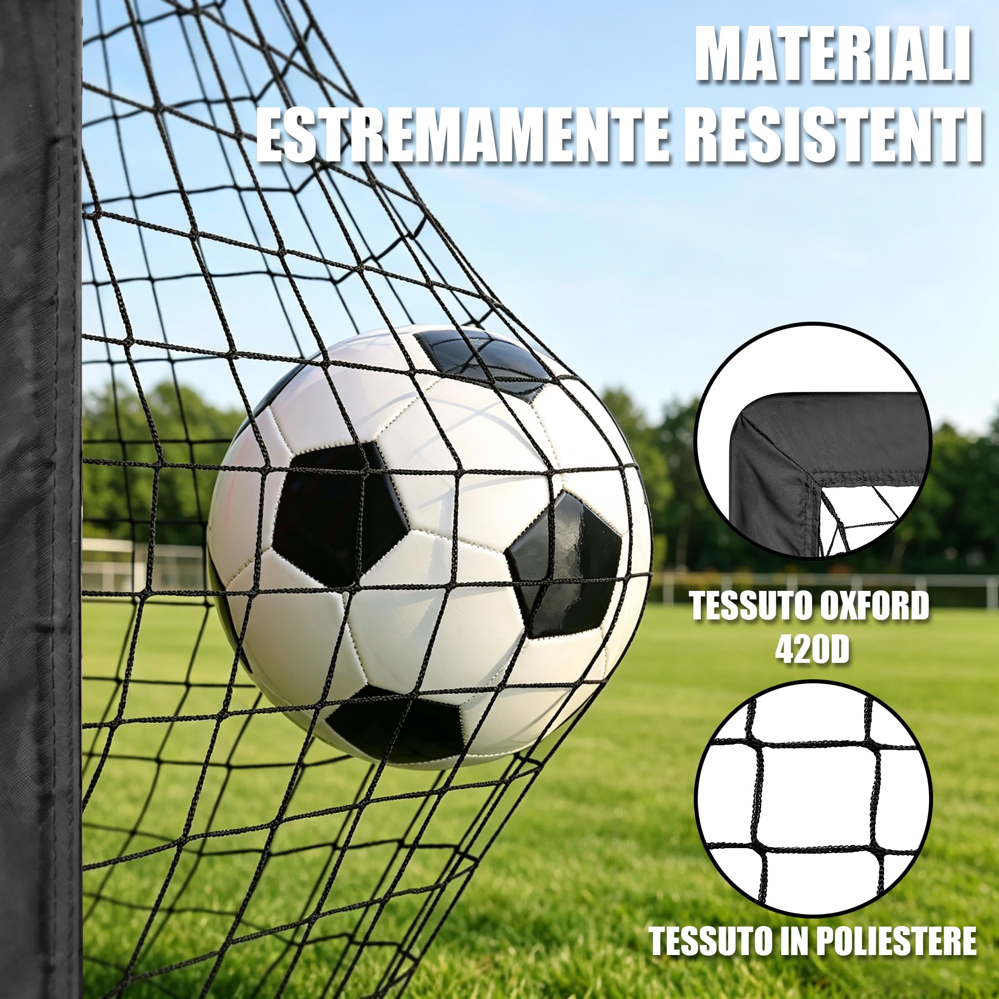 BaseGoal Set di 2 Porte da Calcio per Giardino 120x90cm con Calcio n. 5 | Porta da Calcio Adolescenti con Aste In Fibra di Vetro, Reti di Alta Qualità, Bersaglio, Coni da Calcio e Cono a Forma di U