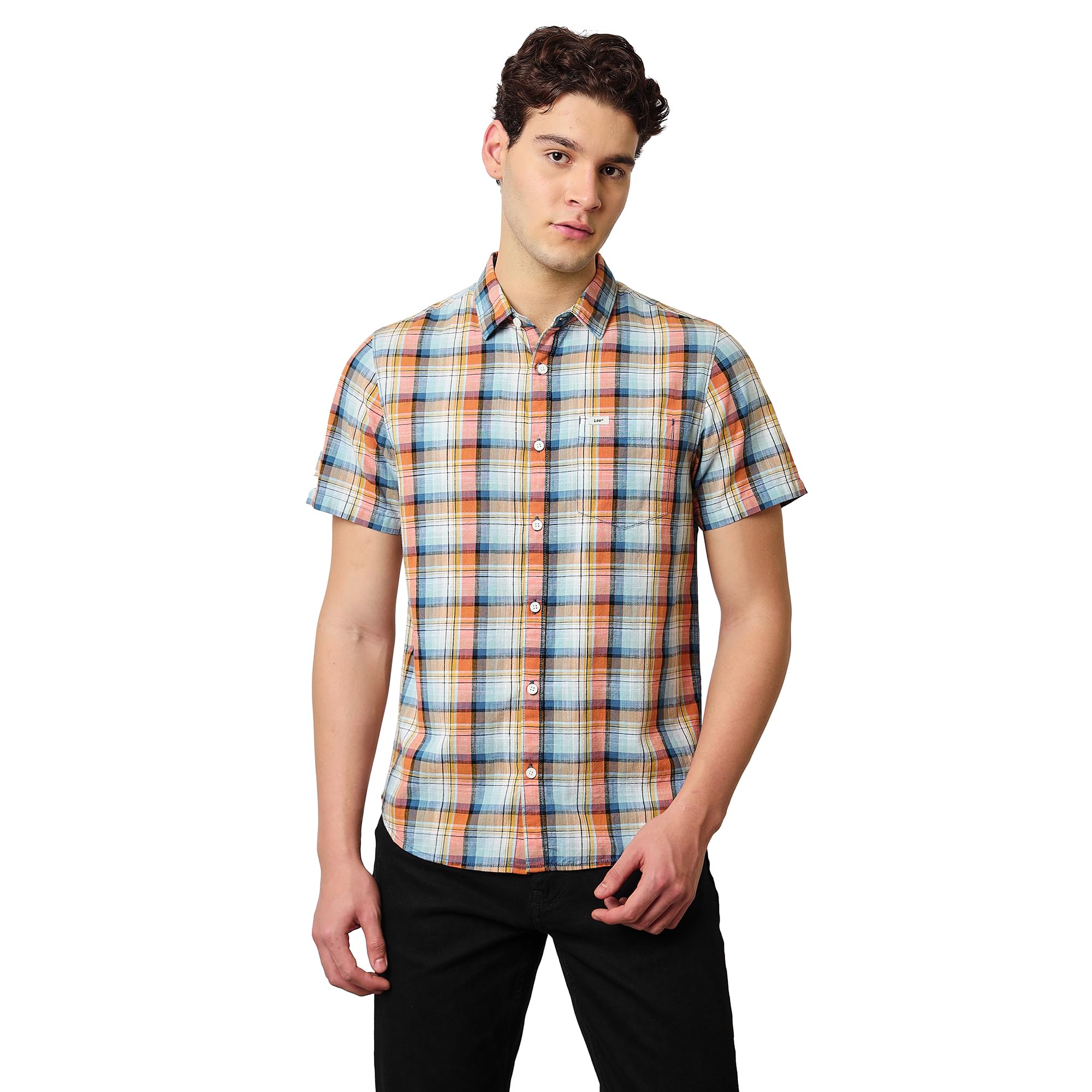 LeeMen's Checked Orange Shirt (Regular)