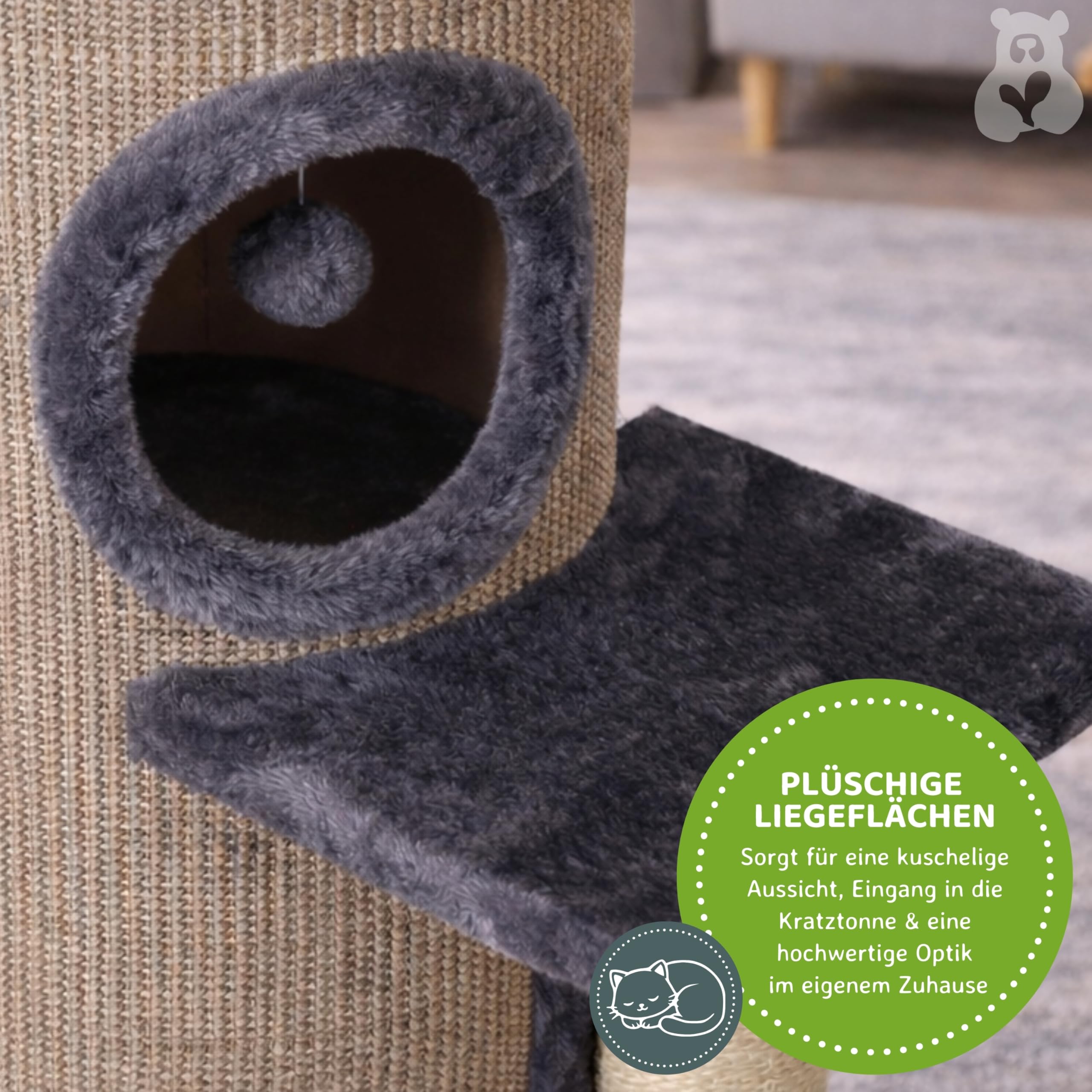 nanook Casimir - Kratztonne XL, 3 Etagen, seitlicher Sitzplatz mit Sisalstamm - Höhe: 102 cm - Farbe: grau
