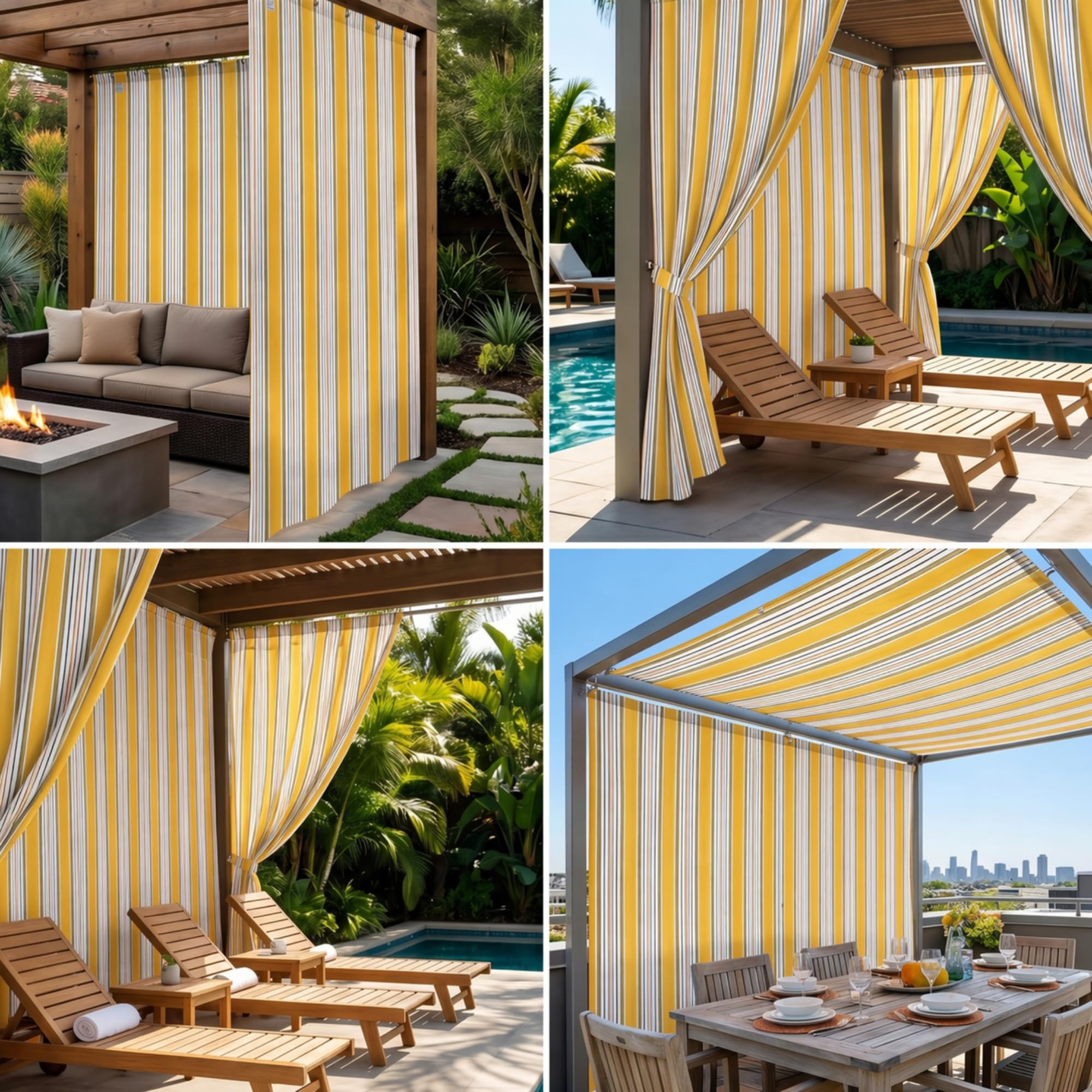 Toldo Vertical Exterior 145 x 290 cm, Cortina Exterior para Terraza y Balcón con Anillas, Protección Solar, Sombra y Privacidad, Diseño a Rayas para Jardín Patio Porche,Amarillo