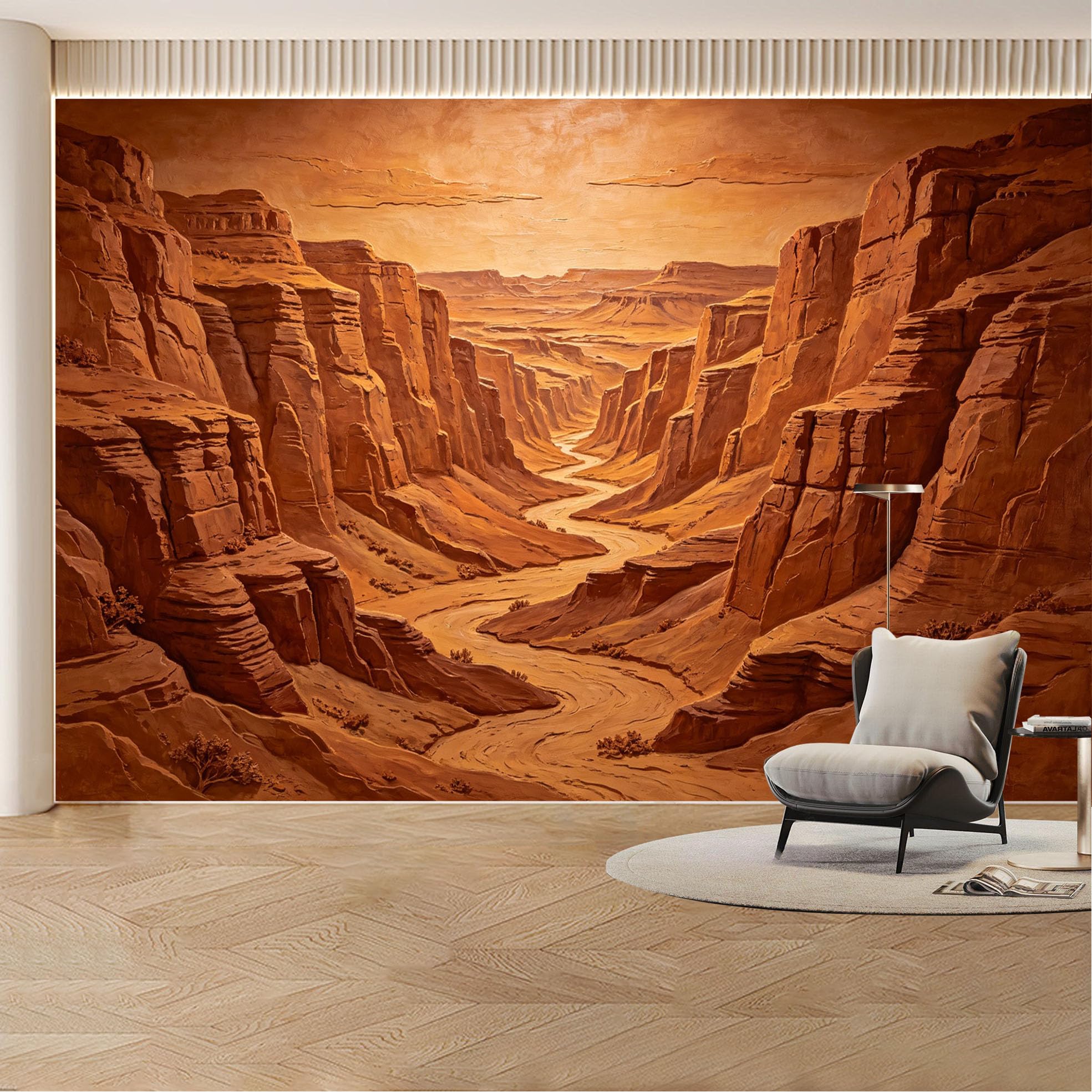 Custom Wall Mural Wallpaper Desert Canyon Landscape， 3D Effect Wall Decor Large Wall Art， Boho Sunset Removable SelfAdhesive Large Photo for Living Room， Bedroom， Office