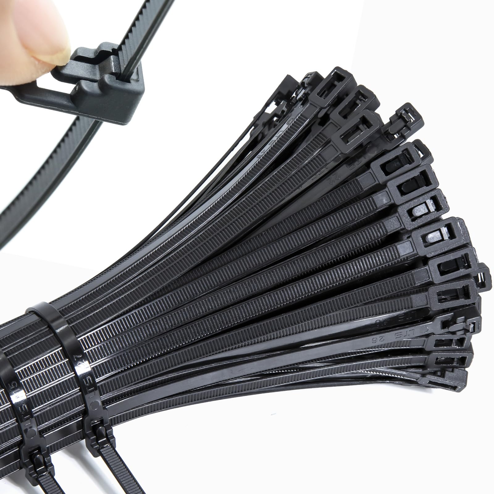 MgcTolBox Black Reusable Cable Ties 200mm X 4.8mm Nylon PA66 Material Self Locking Zip Ties for Home Office, Outdoor - 100 Pack