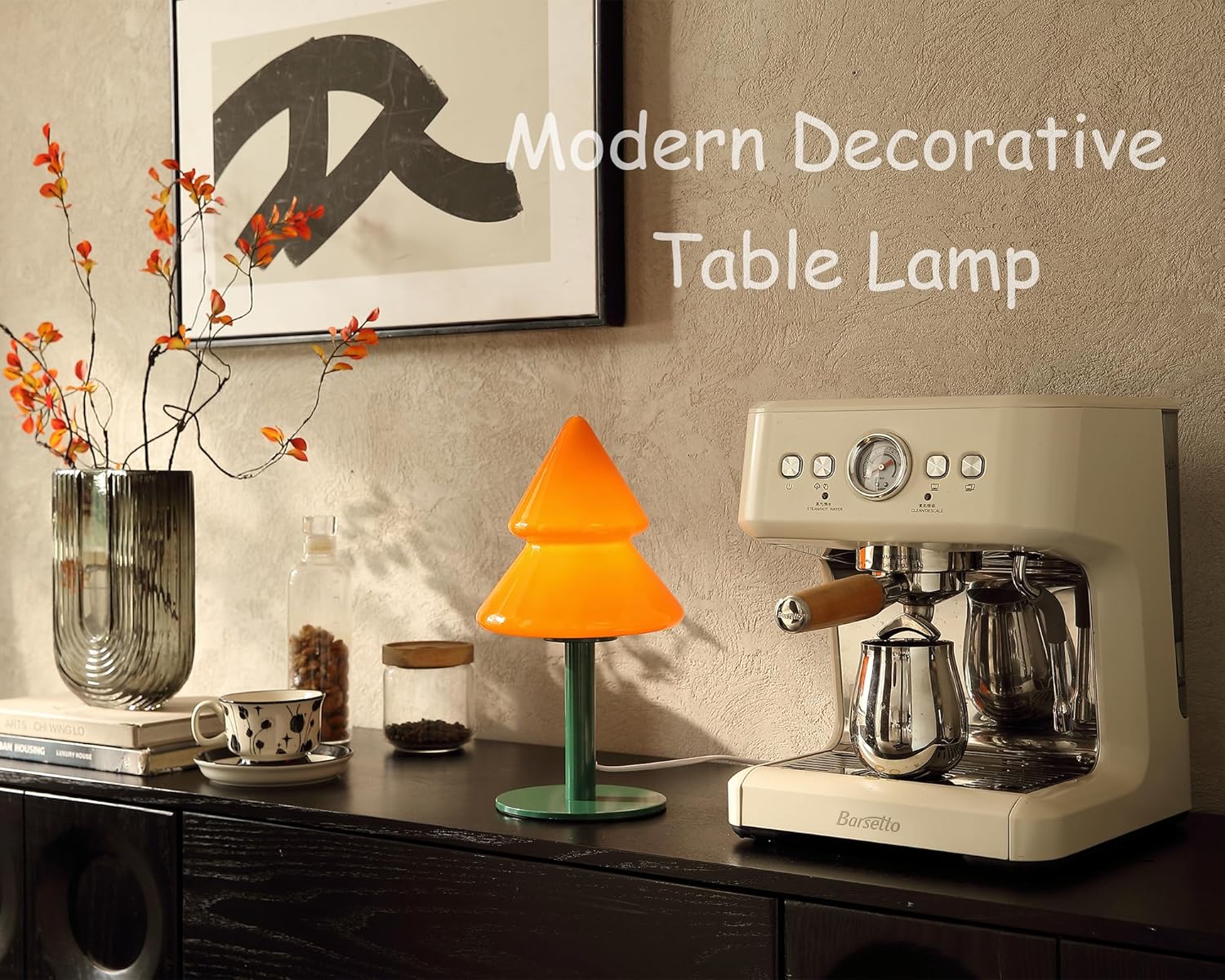 Orange Glass Table Lamp,Mid Century Modern Lamp for Bedroom,Unique Retro Kitchen Bauhaus Lamps,Vintage Mushroom Lamps for Livingroom (Orange)