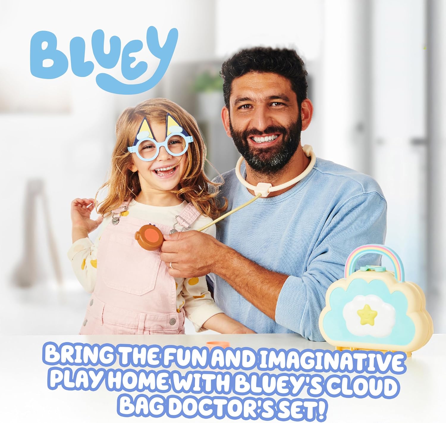 Bluey Cloud Bag Doctor Playset, Portable Play Doctor Set with 7 Pretend Check Up Accessories, Medical Toys for Kids Ages 3+
