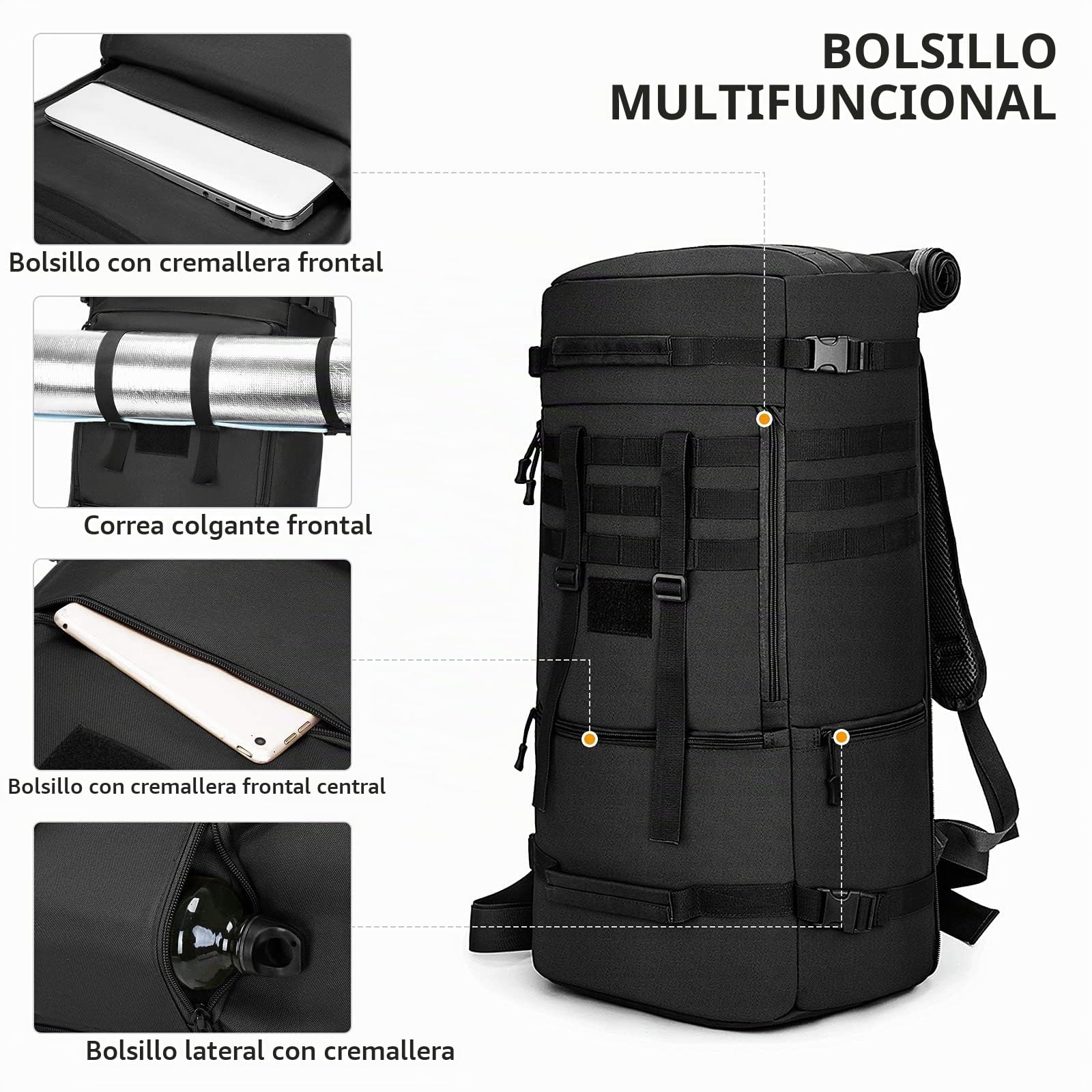 Selighting Mochila Táctica 40L 50L Impermeable, Bolsa Militar para Senderismo, Mochila de Asalto MOLLE 3 Vías para Trekking, Viajes, Camping y Deportes al Aire Libre Negro