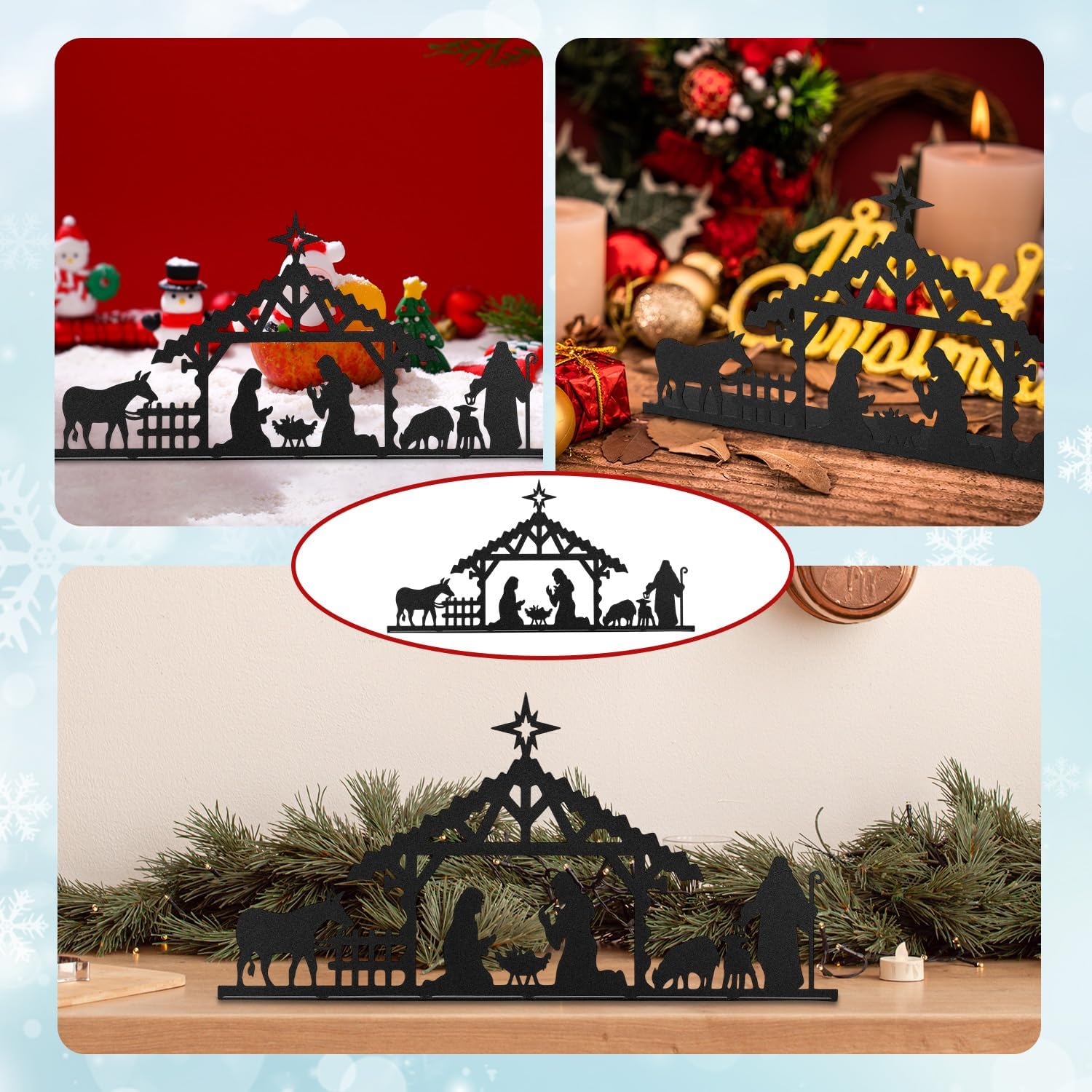 Nativity Set for Christmas, Metal Nativity Scene Decoration for Christmas Indoor Party Home Office Tabletop Bookshelf