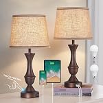 Luvkczc Table Lamps Set of 2, 22" Tall Touch Bedside Lamps with USB C+A Charging Ports, Dimmable Nightstand Lamp with Premium Fabric Lampshade for Bedroom, Living Room
